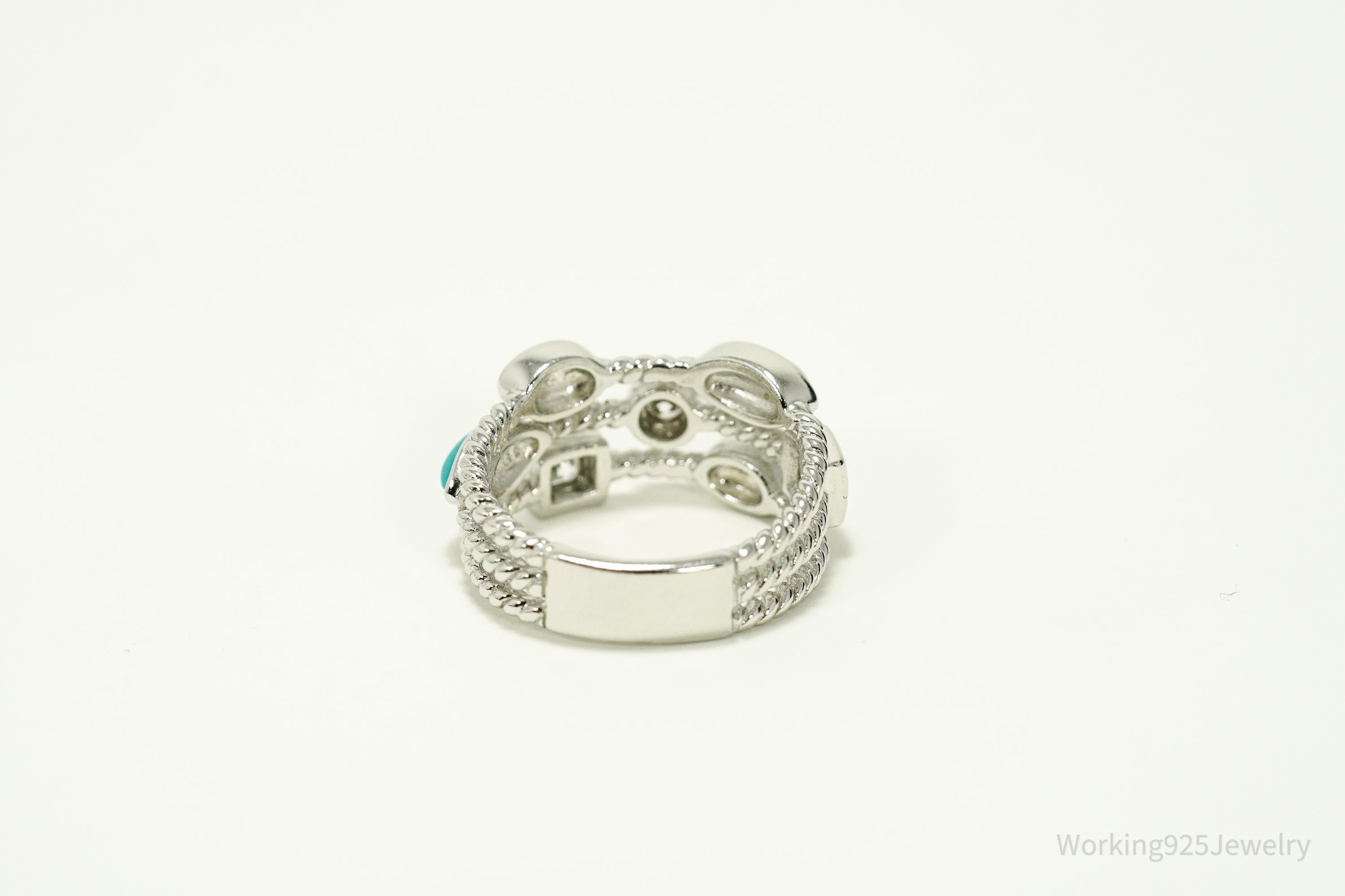 Vintage JOSEPH ESPOSITO ESPO Turquoise & Cubic Zirconia Sterling Silver Ring - Size 7