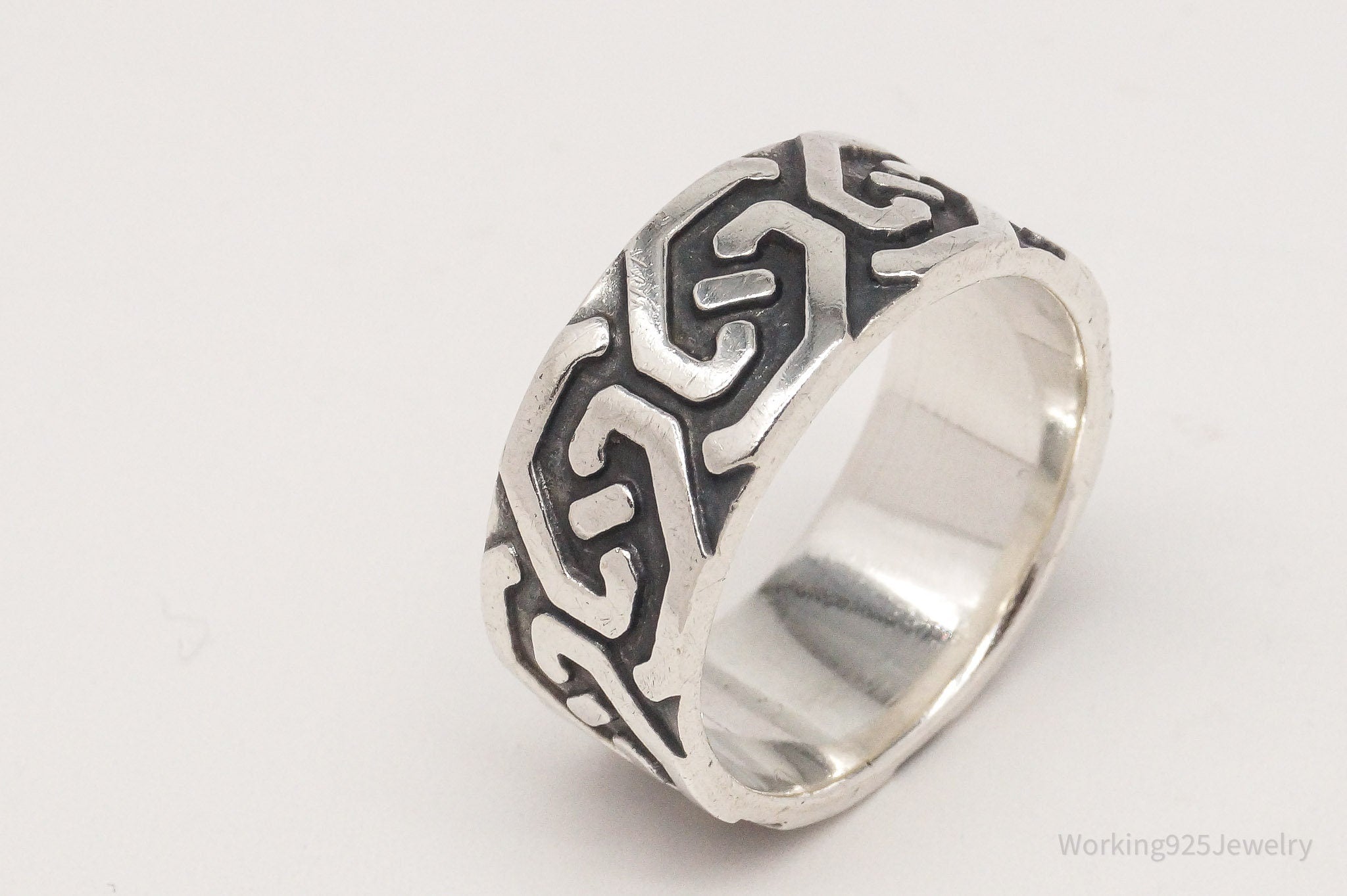 Vintage Mexico Celtic Design Oxidized Sterling Silver Band Ring - Size 8.75