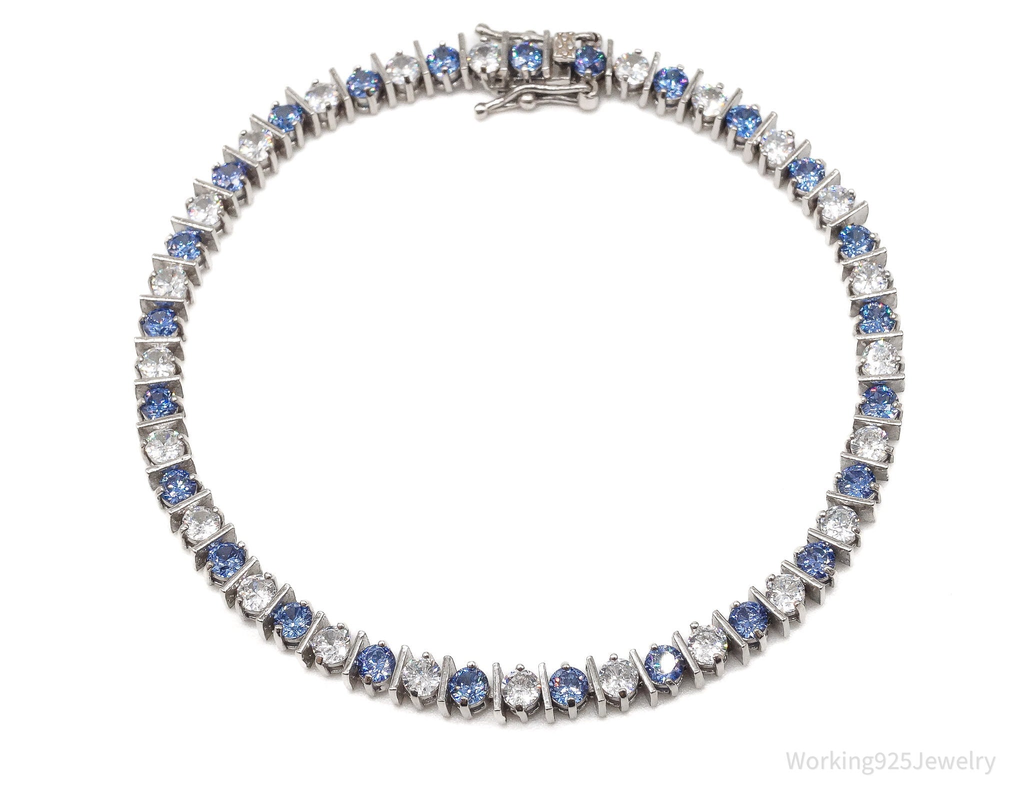 Vintage FAS Blue & White Cubic Zirconia Sterling Silver Bracelet