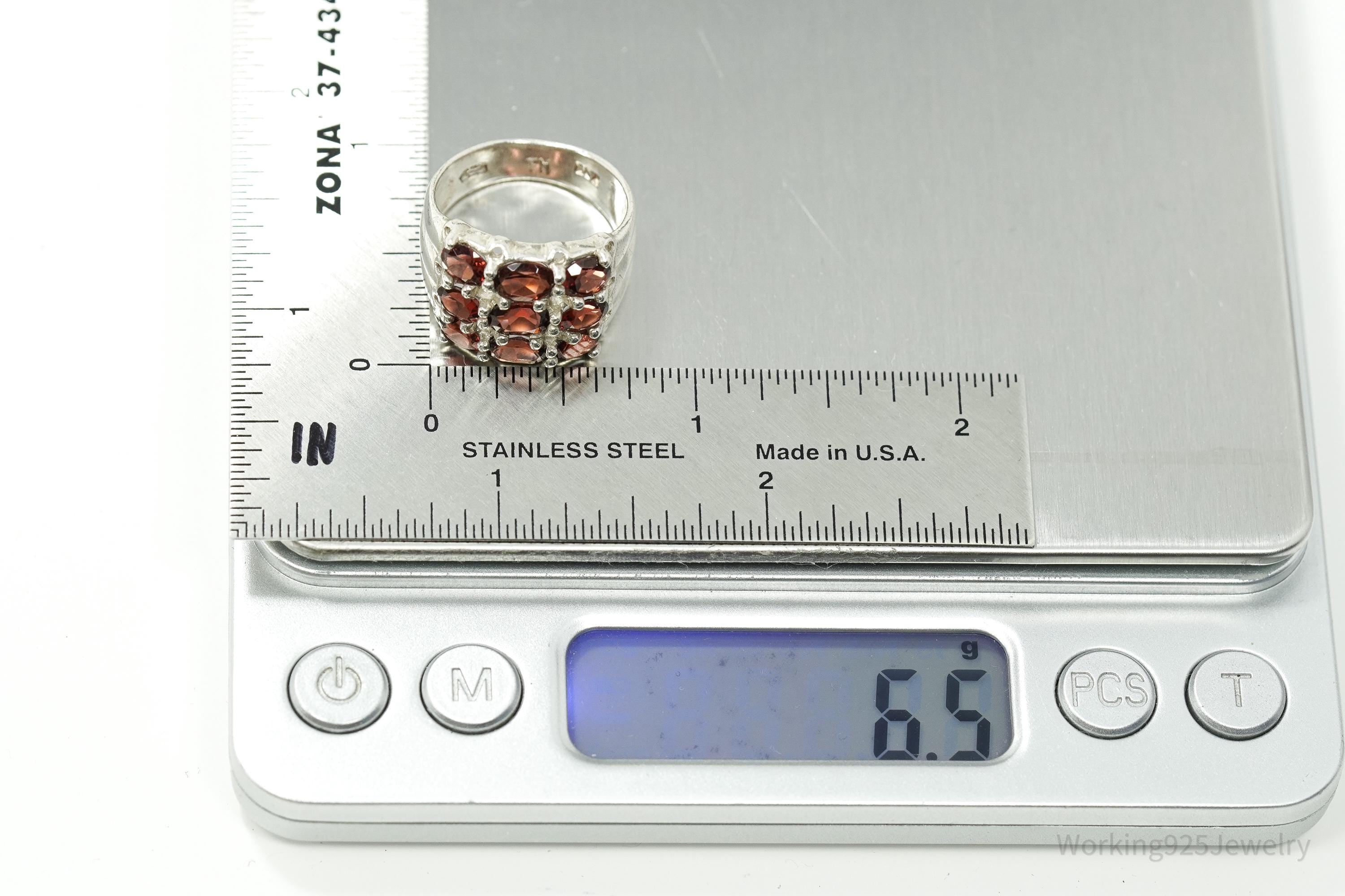 Vintage Garnet Sterling Silver Ring - Size 8.25