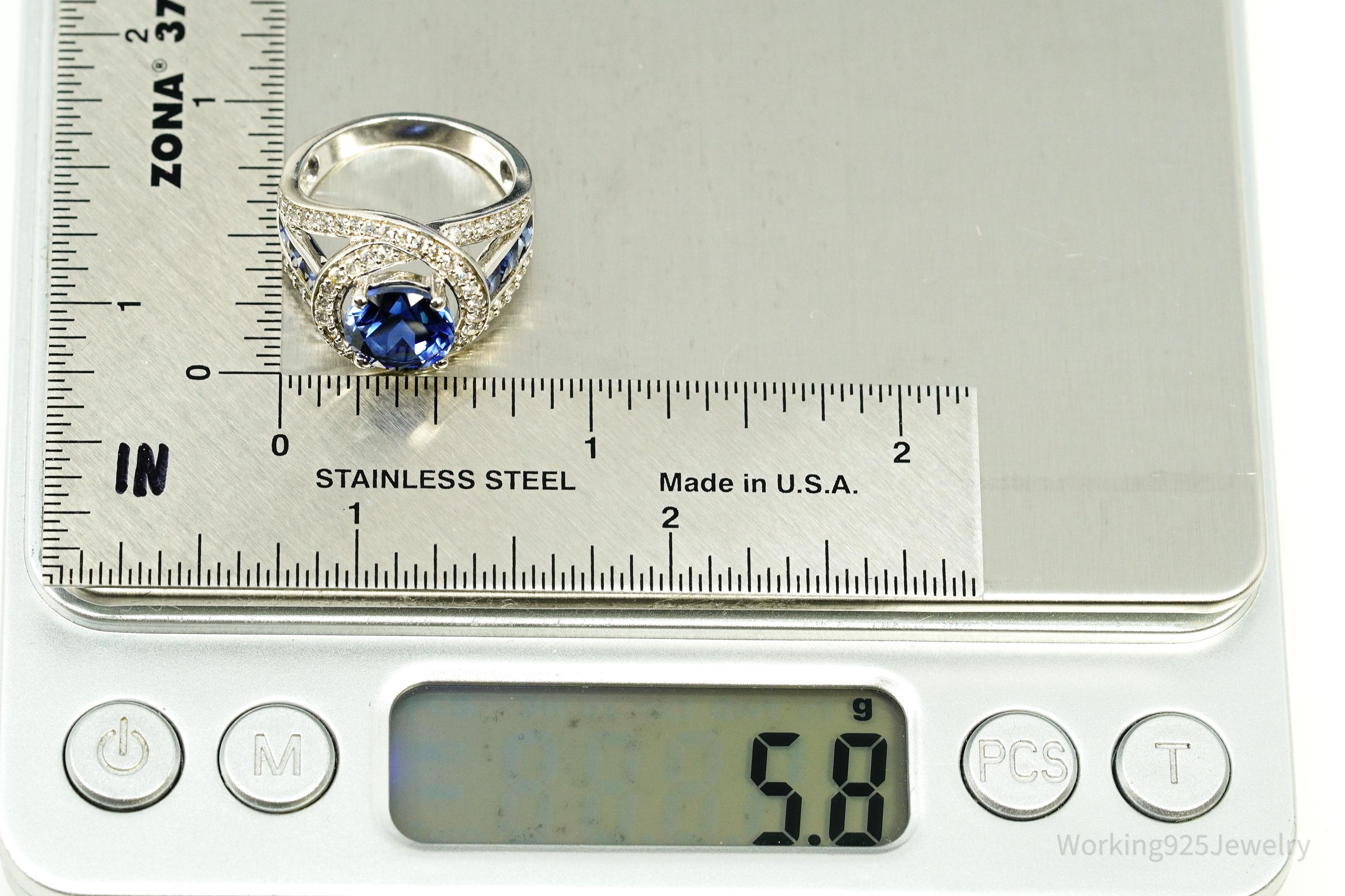 Vintage Blue & White Sapphire Sterling Silver Ring - Size 7
