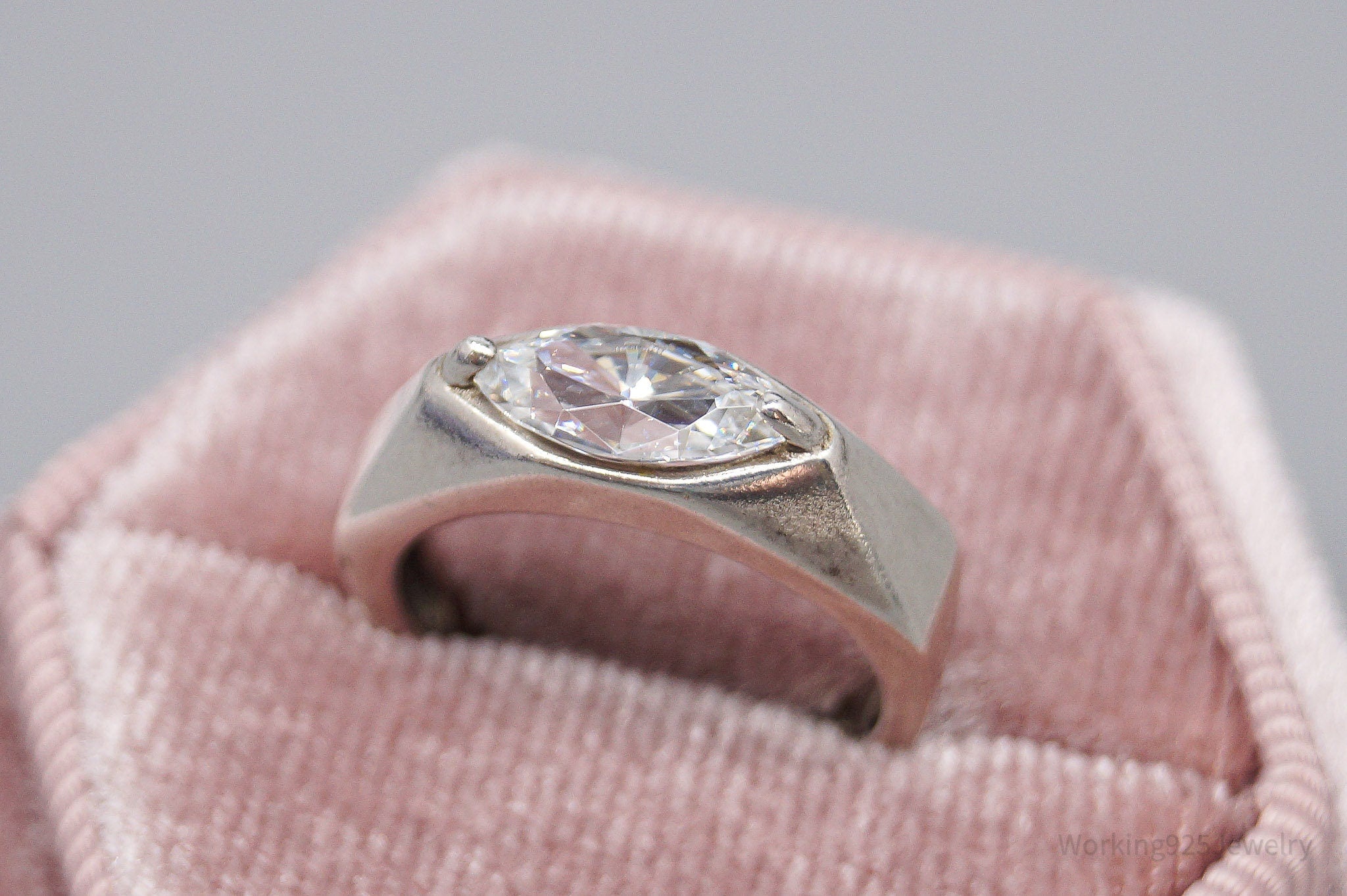 Vintage Diamonique Cubic Zirconia Sterling Silver Ring - Size 4
