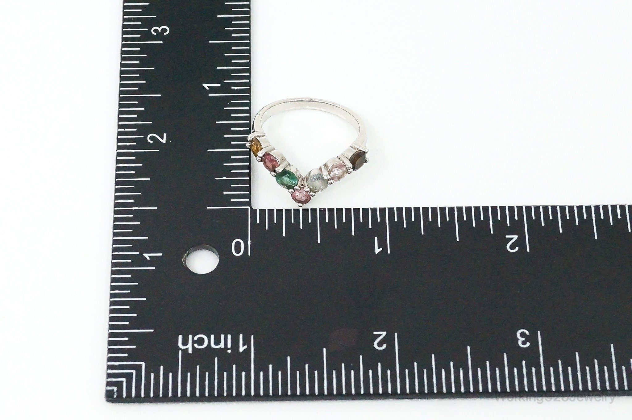 Vintage Multi Gemstone Sterling Silver Ring - Size 8