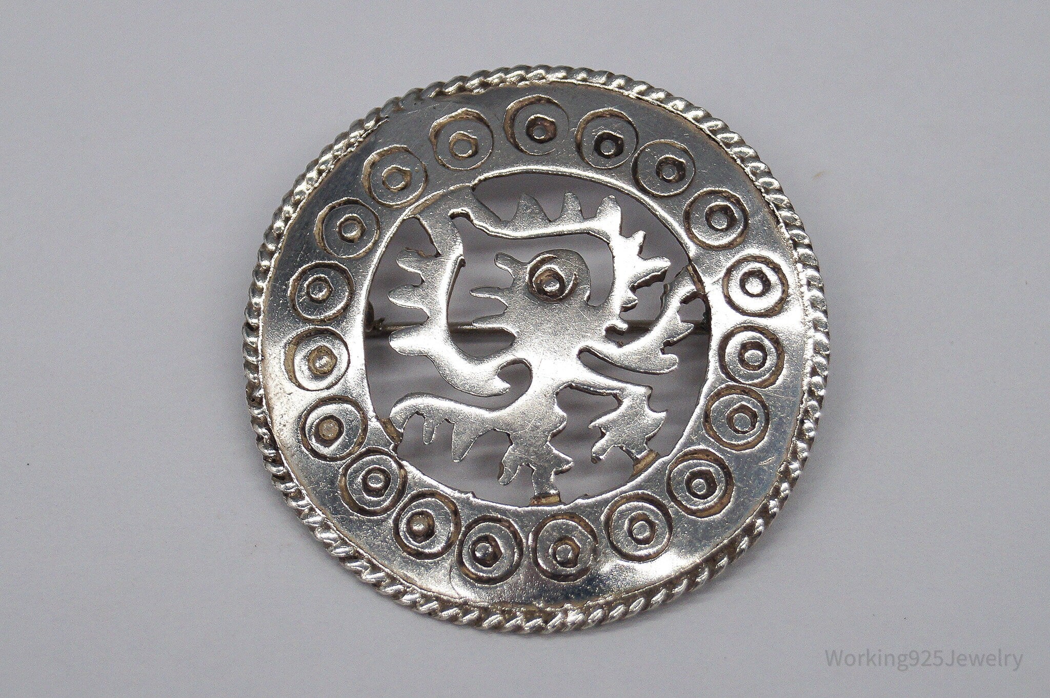 Vintage Mexico Aztec Mayan Ozomatli Monkey Deity Sterling Silver Brooch Pin