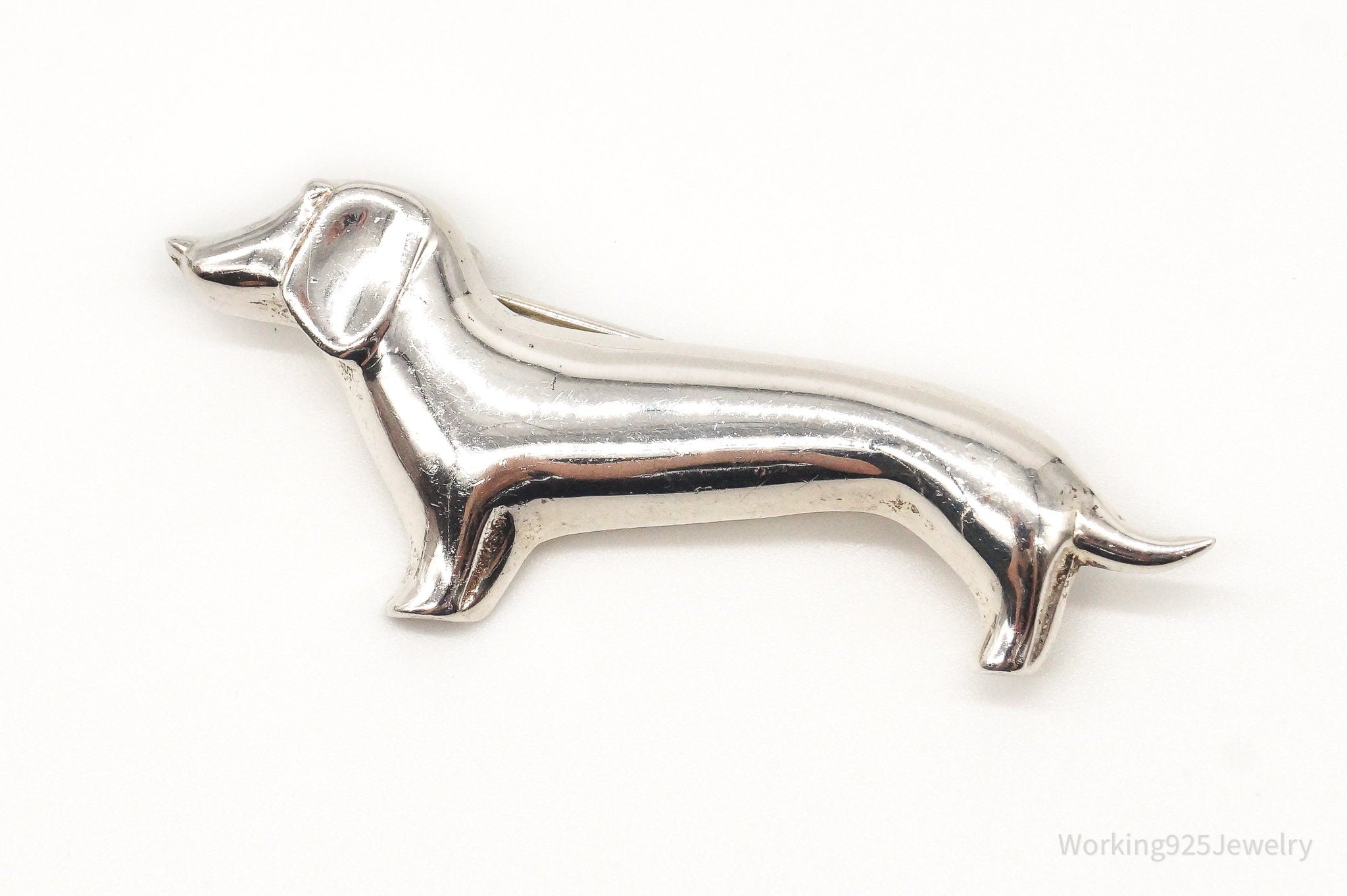 Vintage Mexico D'Molina Dachshund Weiner Dog Sterling Silver Brooch Pin