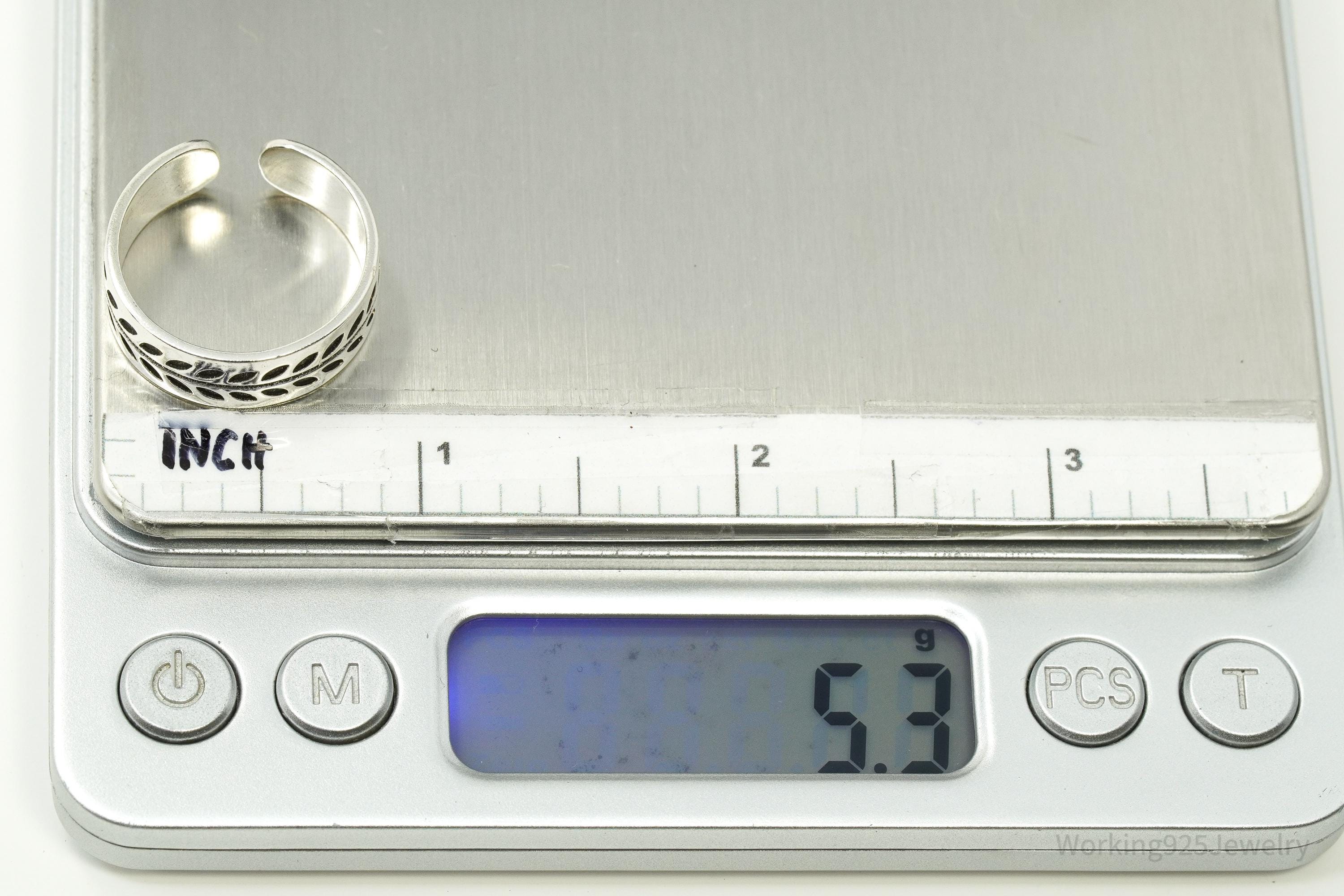 Vintage Leaf Vine Design Sterling Silver Band Ring - Size 10