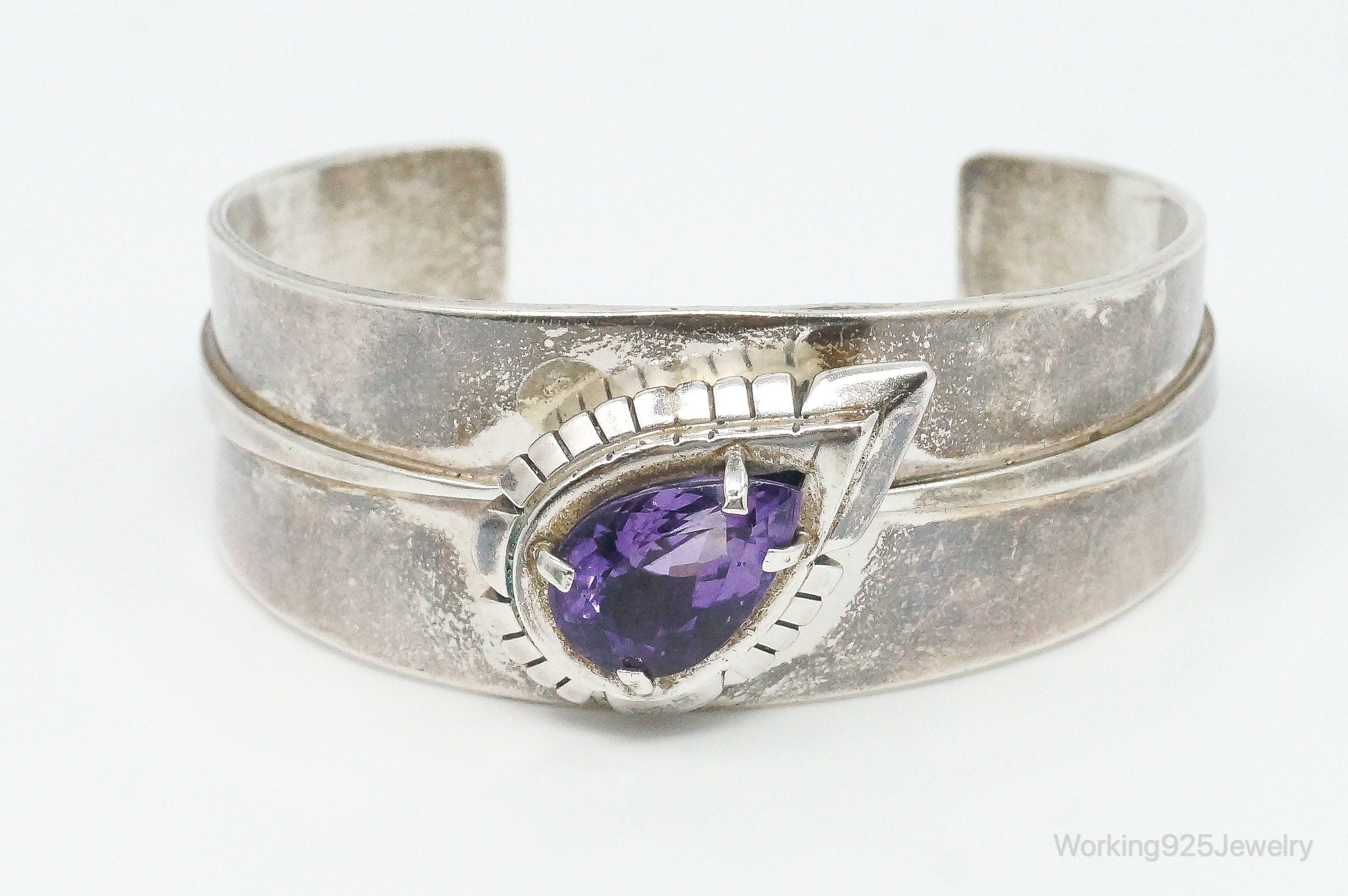 Vintage Native American Carl Quintana Amethyst Sterling Silver Cuff Bracelet