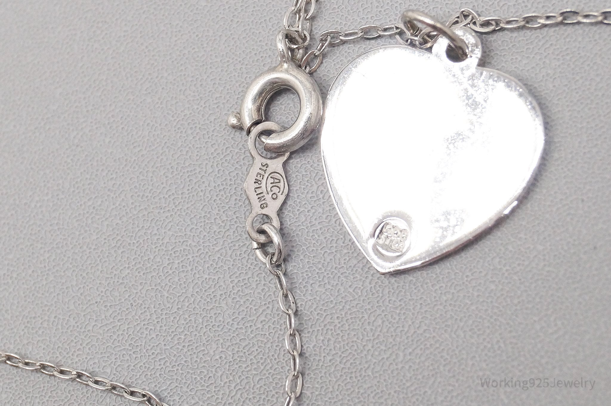 Vintage Good Luck Four Leaf Clover Heart Sterling Silver Necklace - 18"