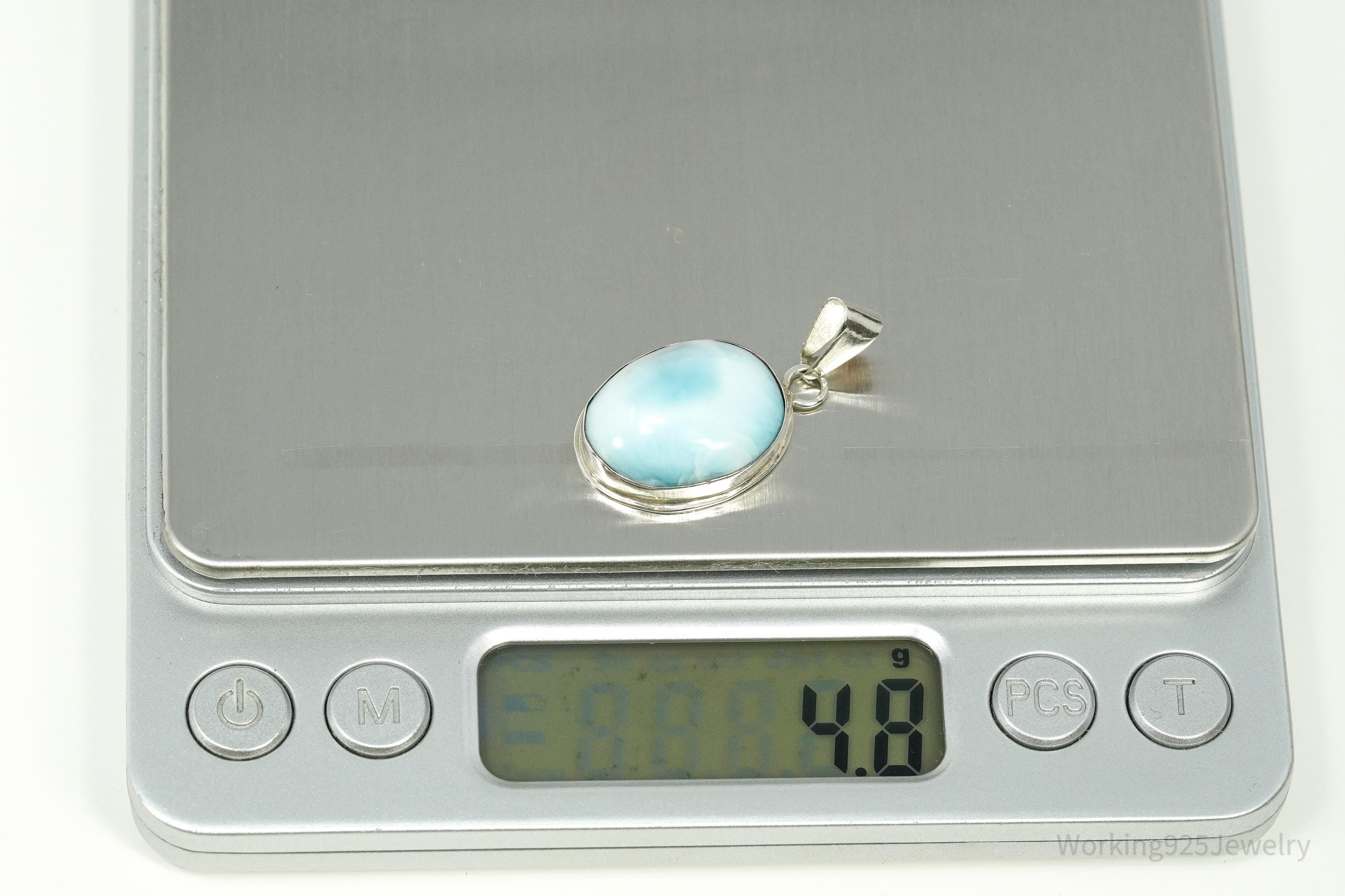 Vintage Blue Larimar Sterling Silver Necklace Pendant