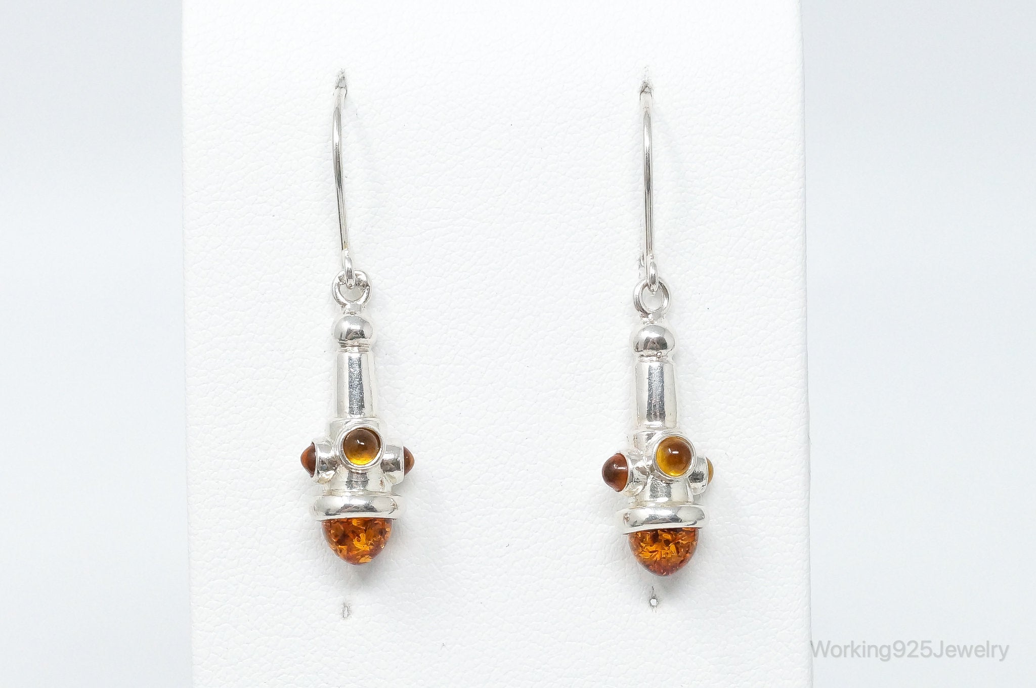 Vintage Polish Volmer Bahner Amber Sterling Silver Dangle Earrings