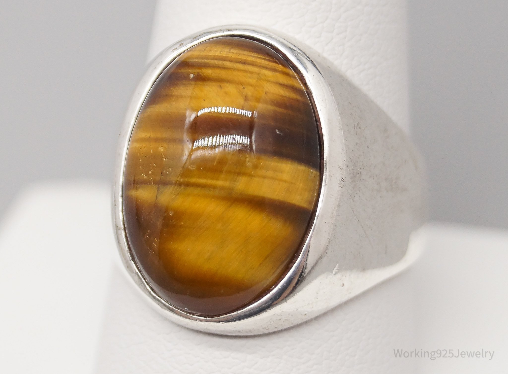 Vintage Large Tigers Eye Sterling Silver Ring - Size 9.75