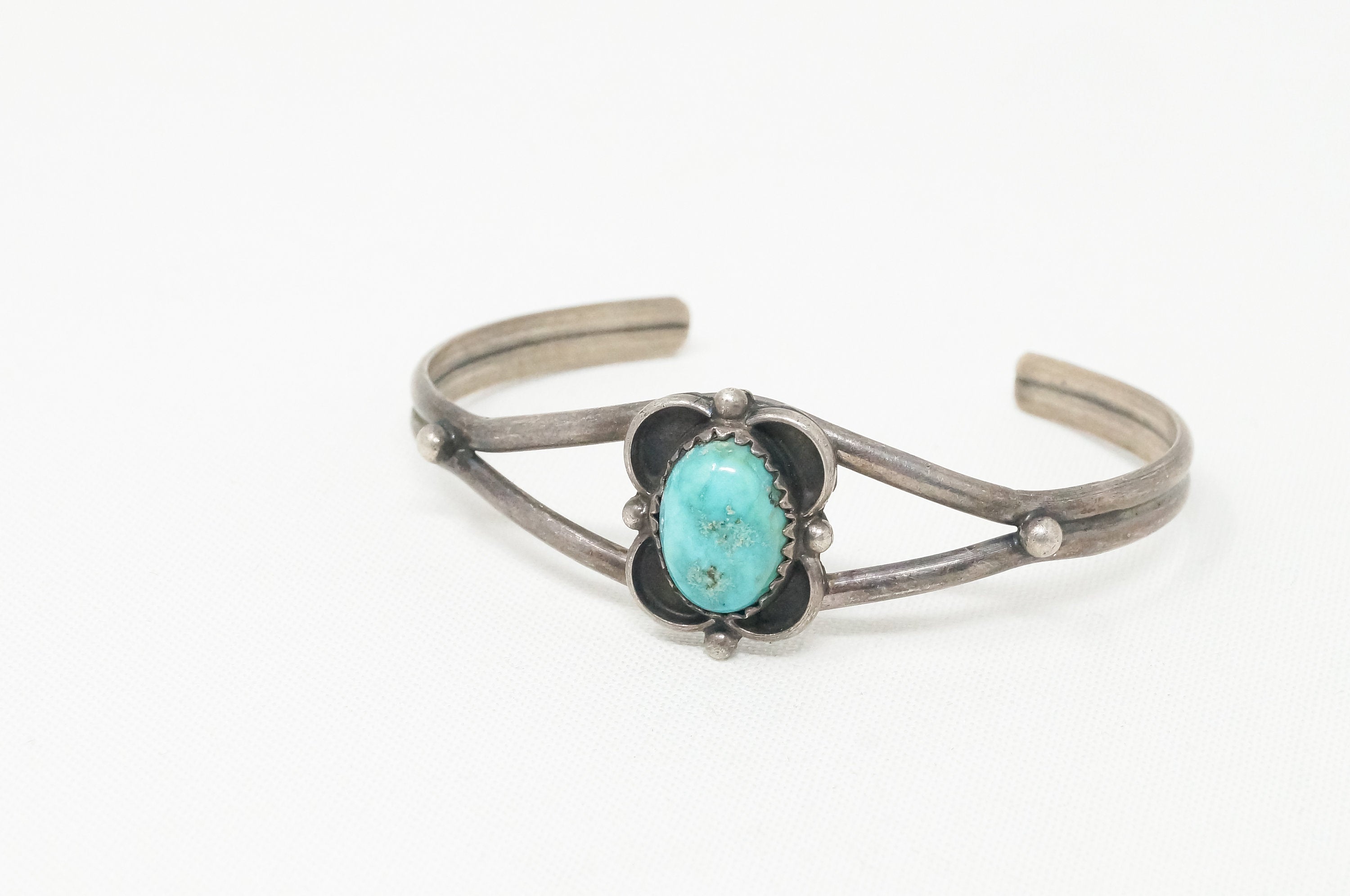 Vintage Handmade Native Turquoise Sterling Cuff Bracelet