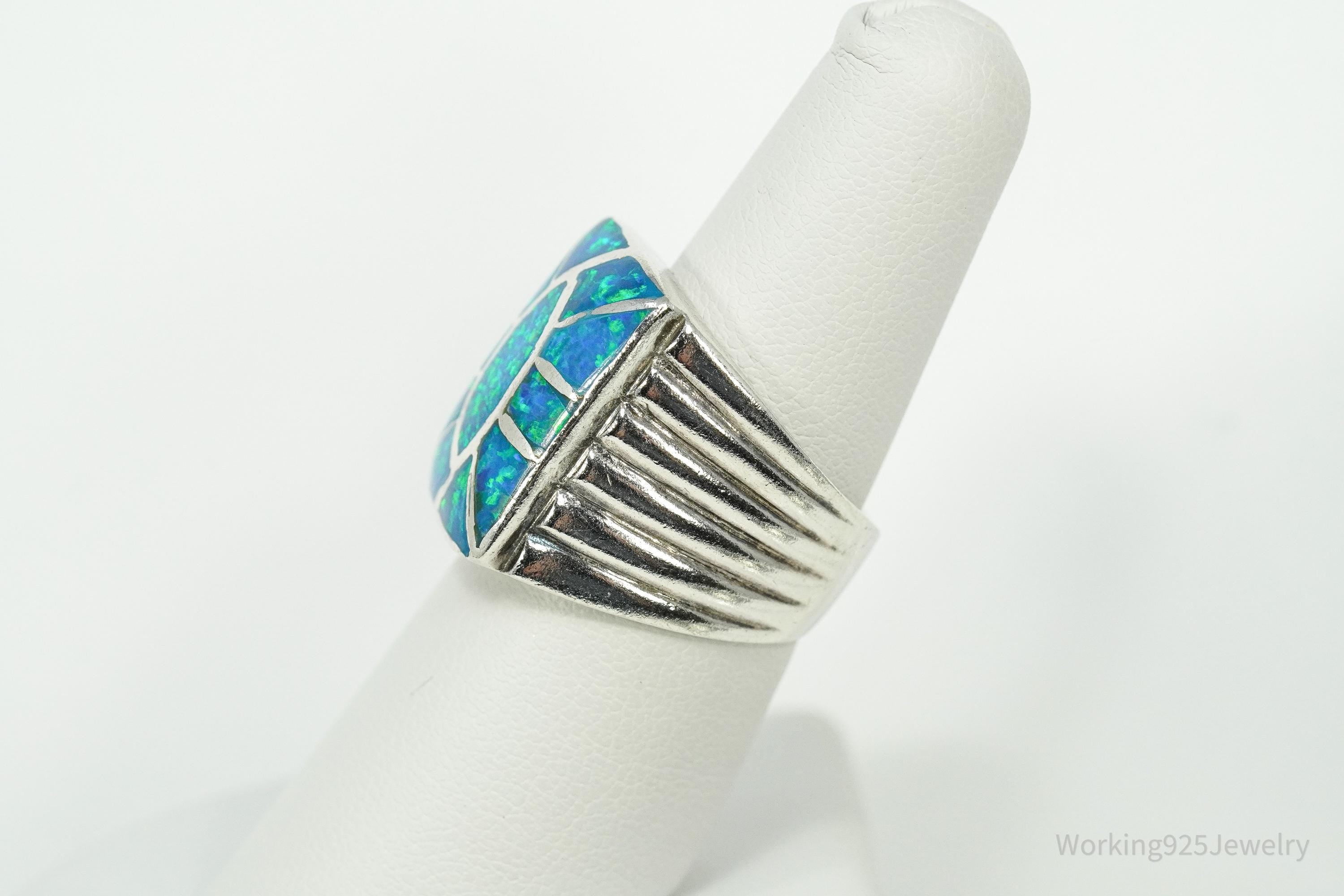 Vintage Opal Inlay Sterling Silver Ring - Size 7.25