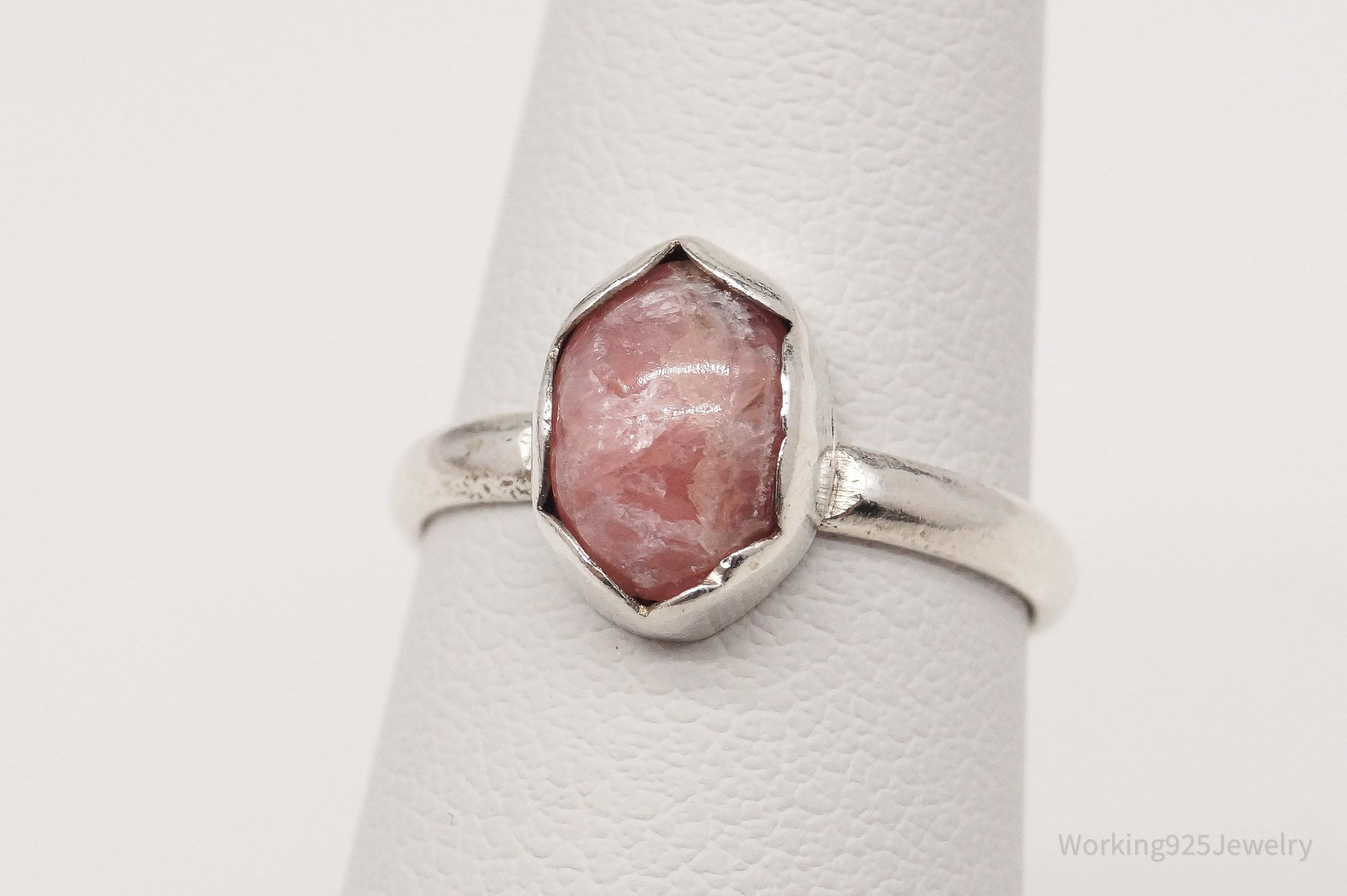 Vintage Pink Rhodochrosite Silver Ring Sizer 3.75