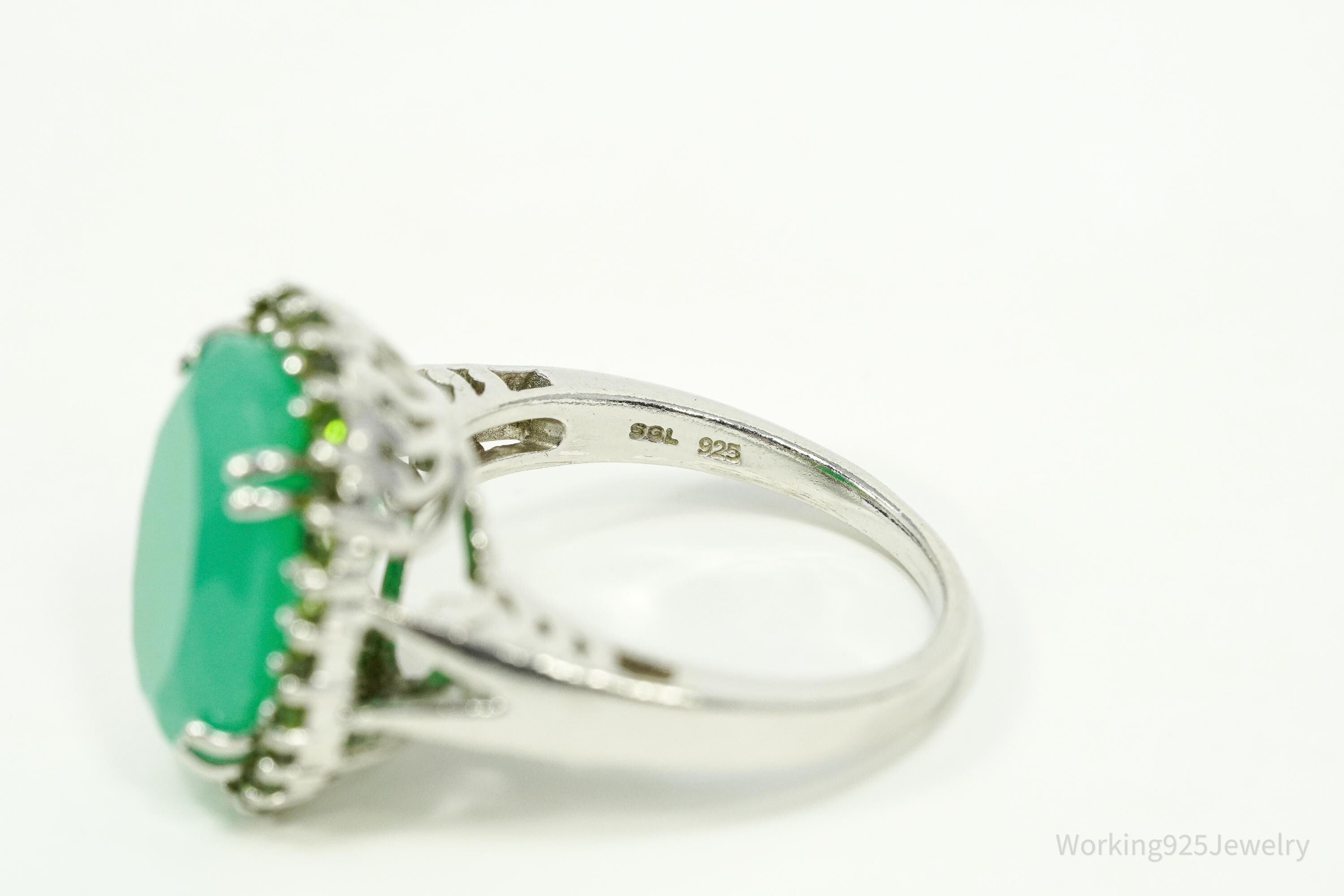 Vintage Green Chrysoprase & Peridot Sterling Silver Ring - Size 9.25