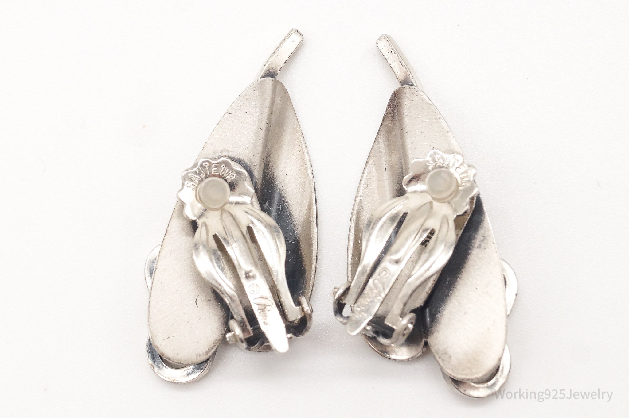 Vintage Midcentury Renoir Sauteur Modernist Sterling Silver Clip On Earrings