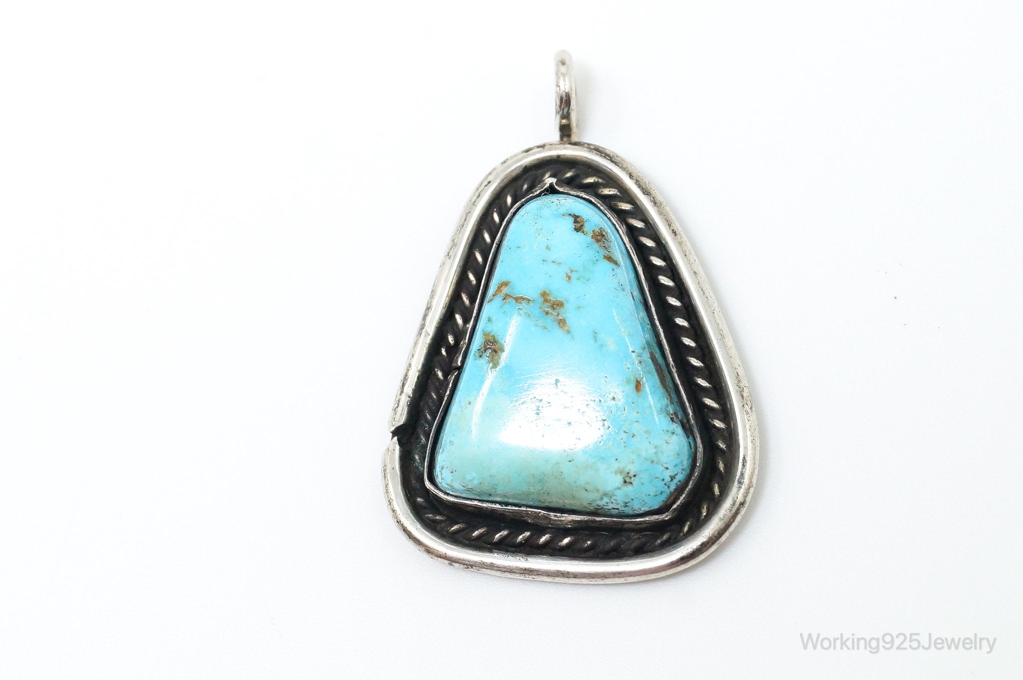 Vintage Native American Unsigned Turquoise Sterling Silver Pendant