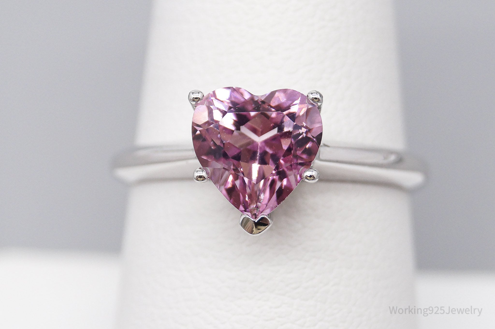 JTV TGGC Pink Topaz Heart Rhodium Over Sterling Silver Ring - Size 8