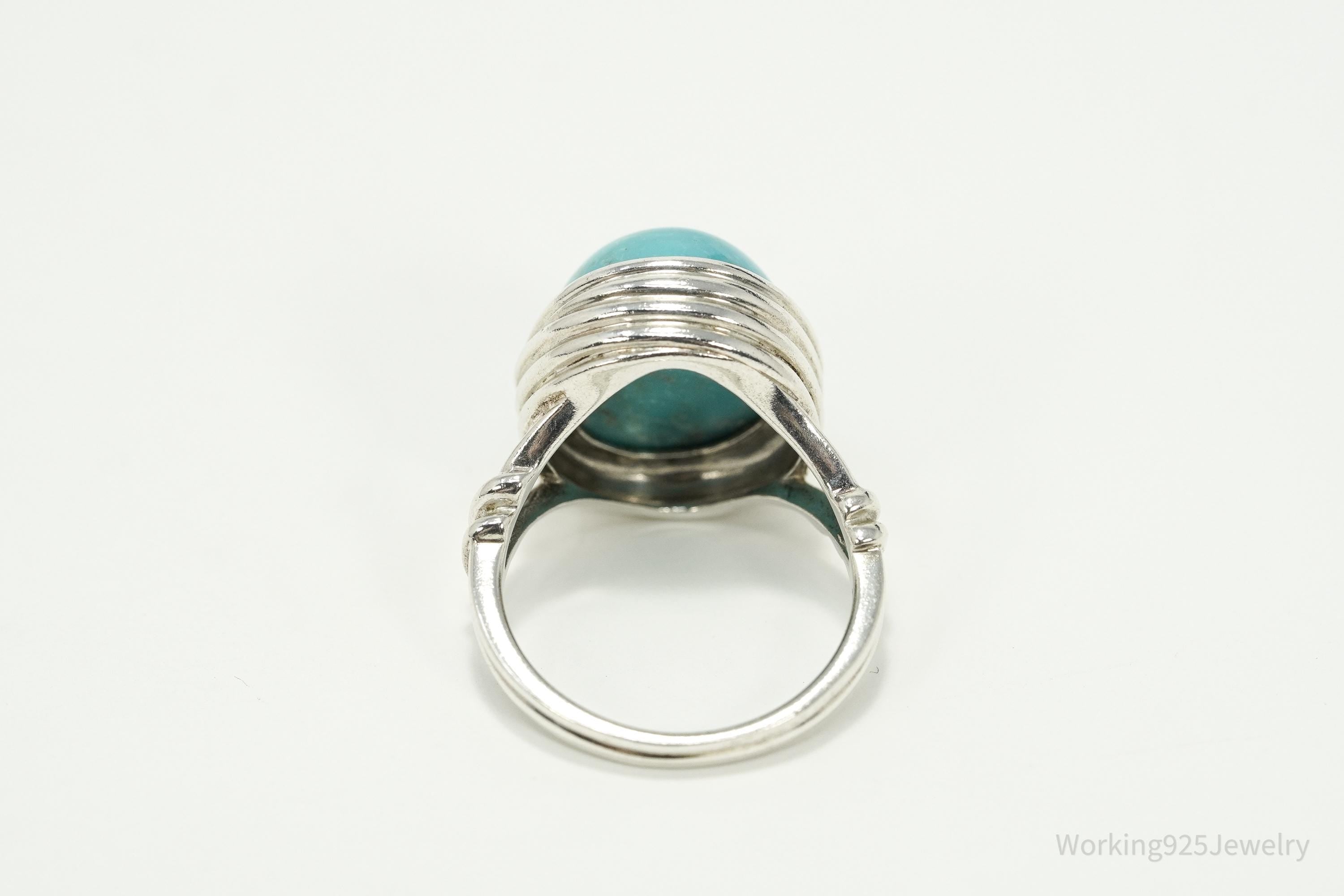 Vintage Turquoise Split Shank Sterling Silver Ring Size 9