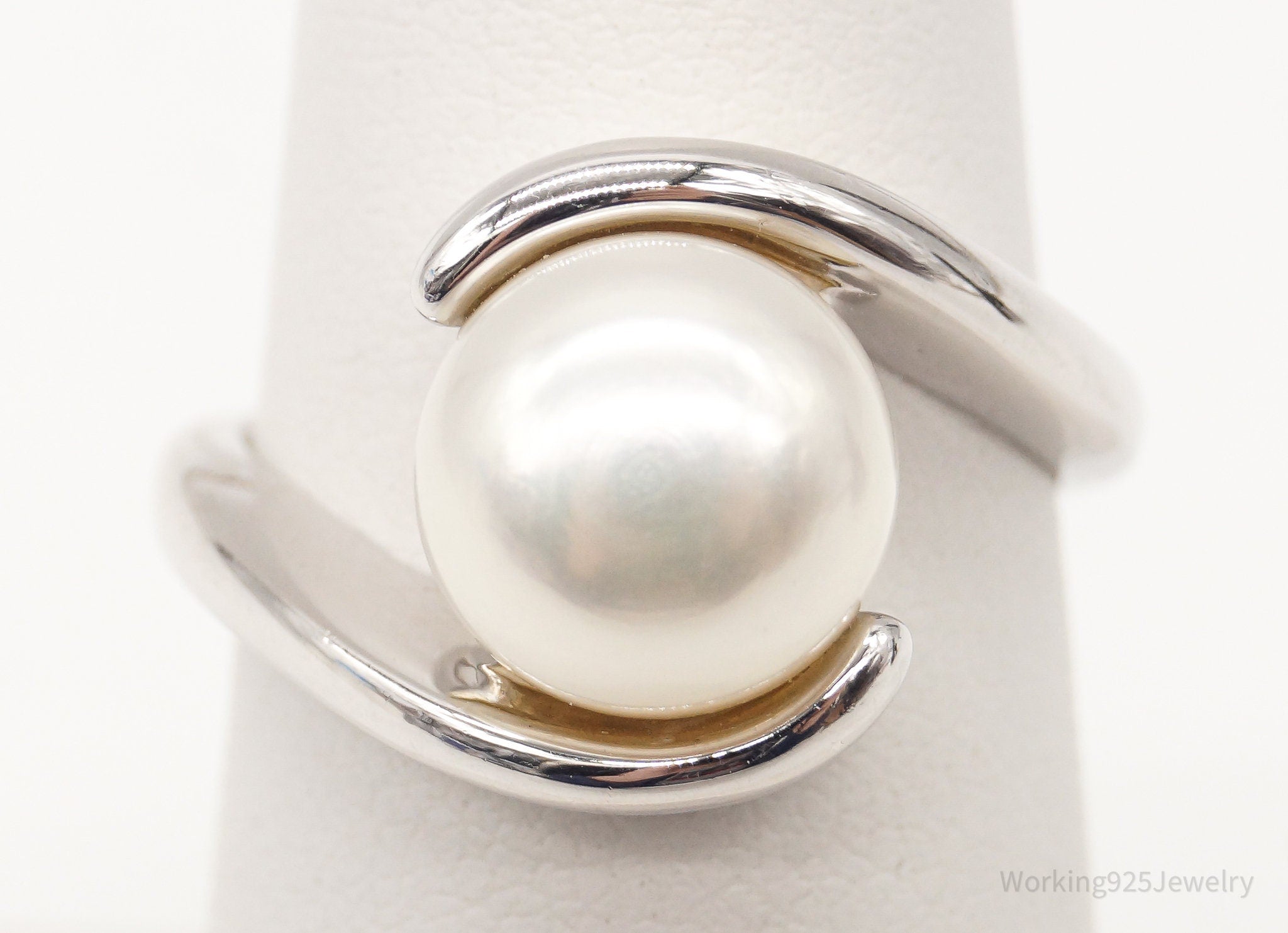 Vintage Pearl Sterling Silver Ring - Size 6.25