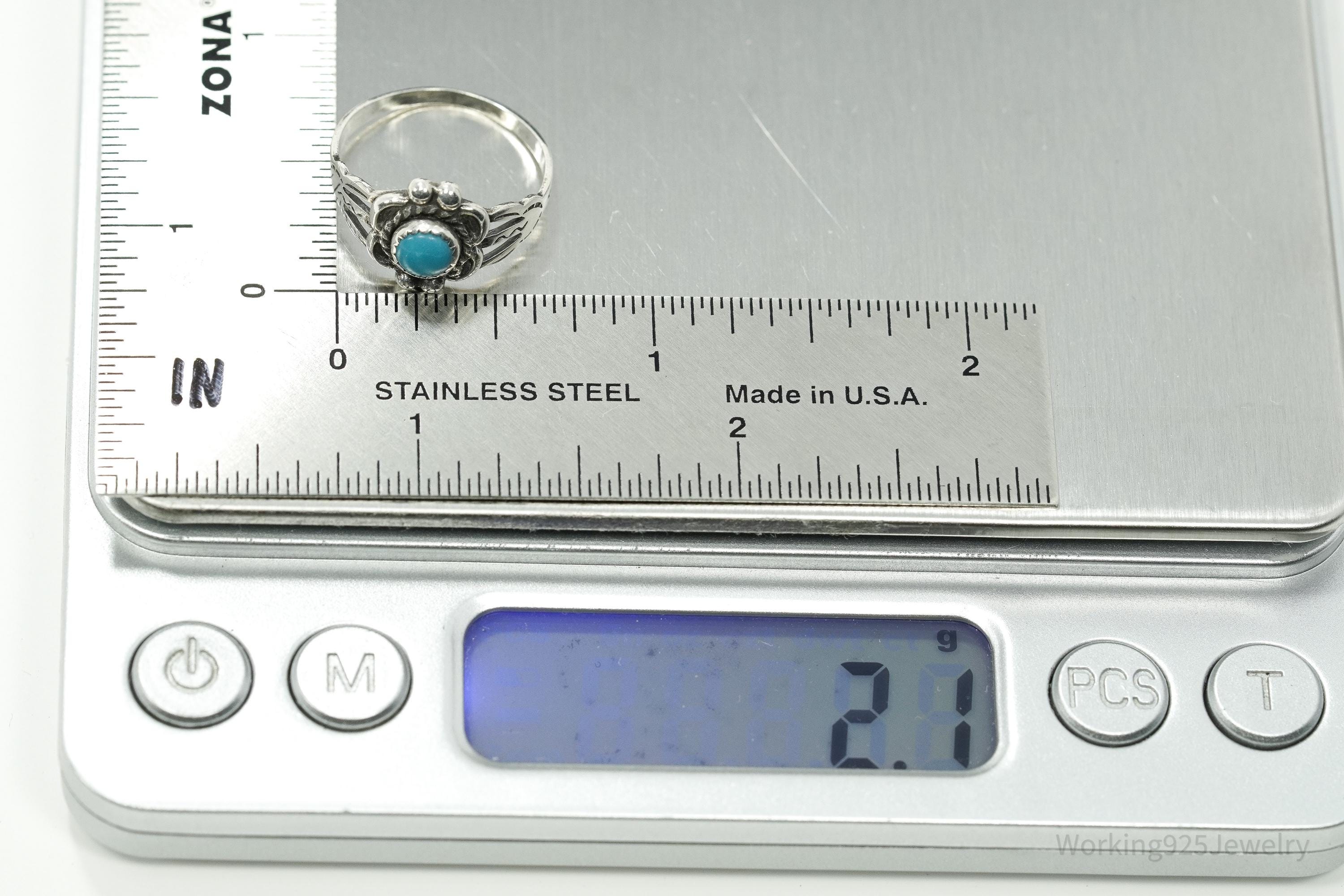 Vintage Native American Turquoise Unsigned Silver Ring - Size 6.25