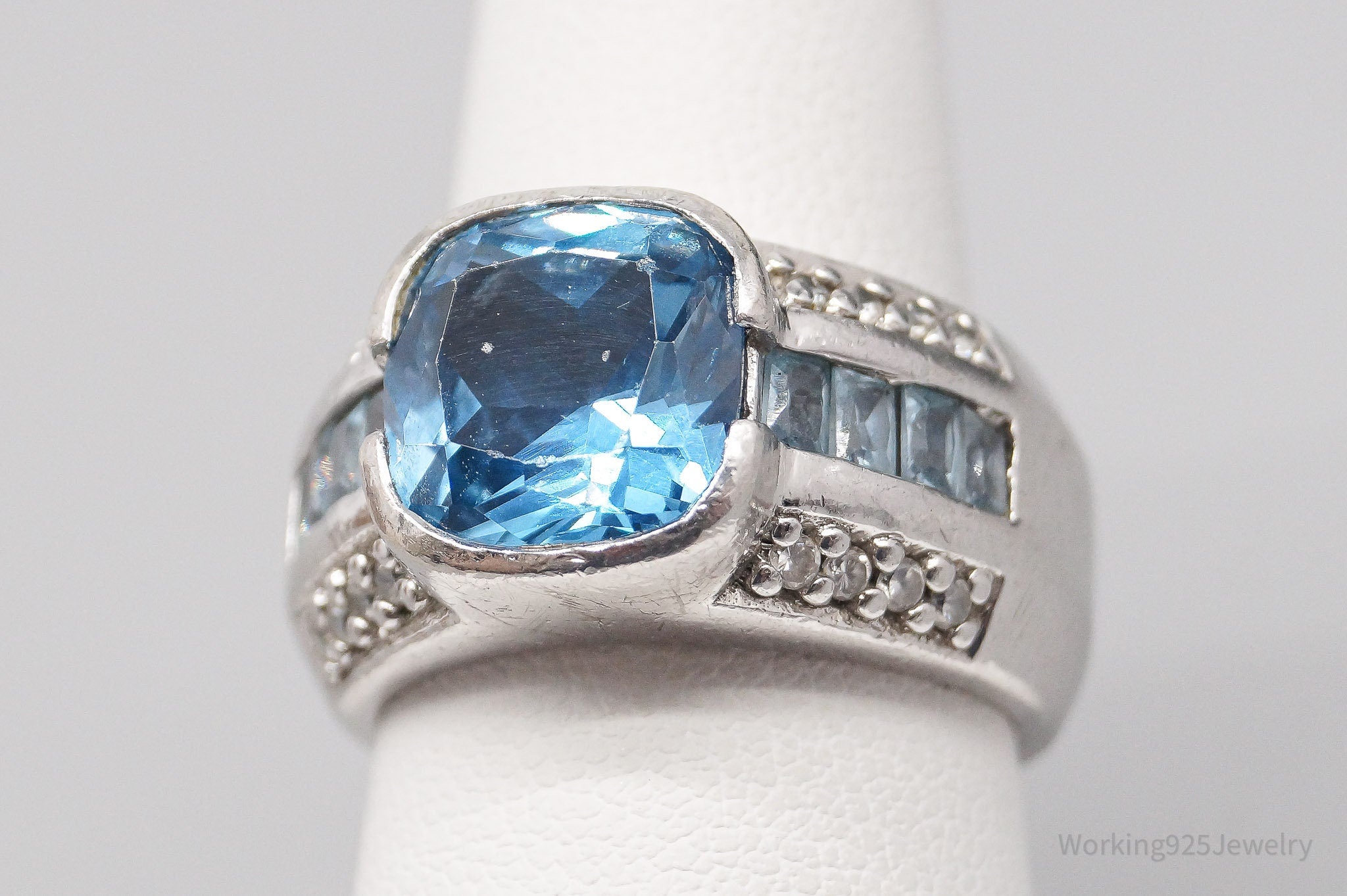 Vintage Designer TI SENTO Blue Topaz Cubic Zirconia Sterling Silver Ring Size 7.5