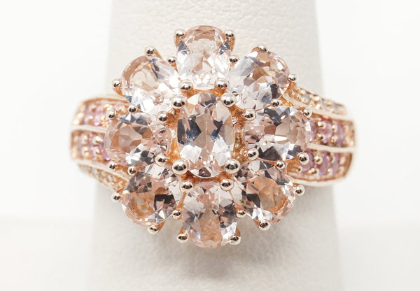 VTG Pink Cubic Zirconia Rose Gold Vermeil Sterling Silver Statement Ring Sz 8