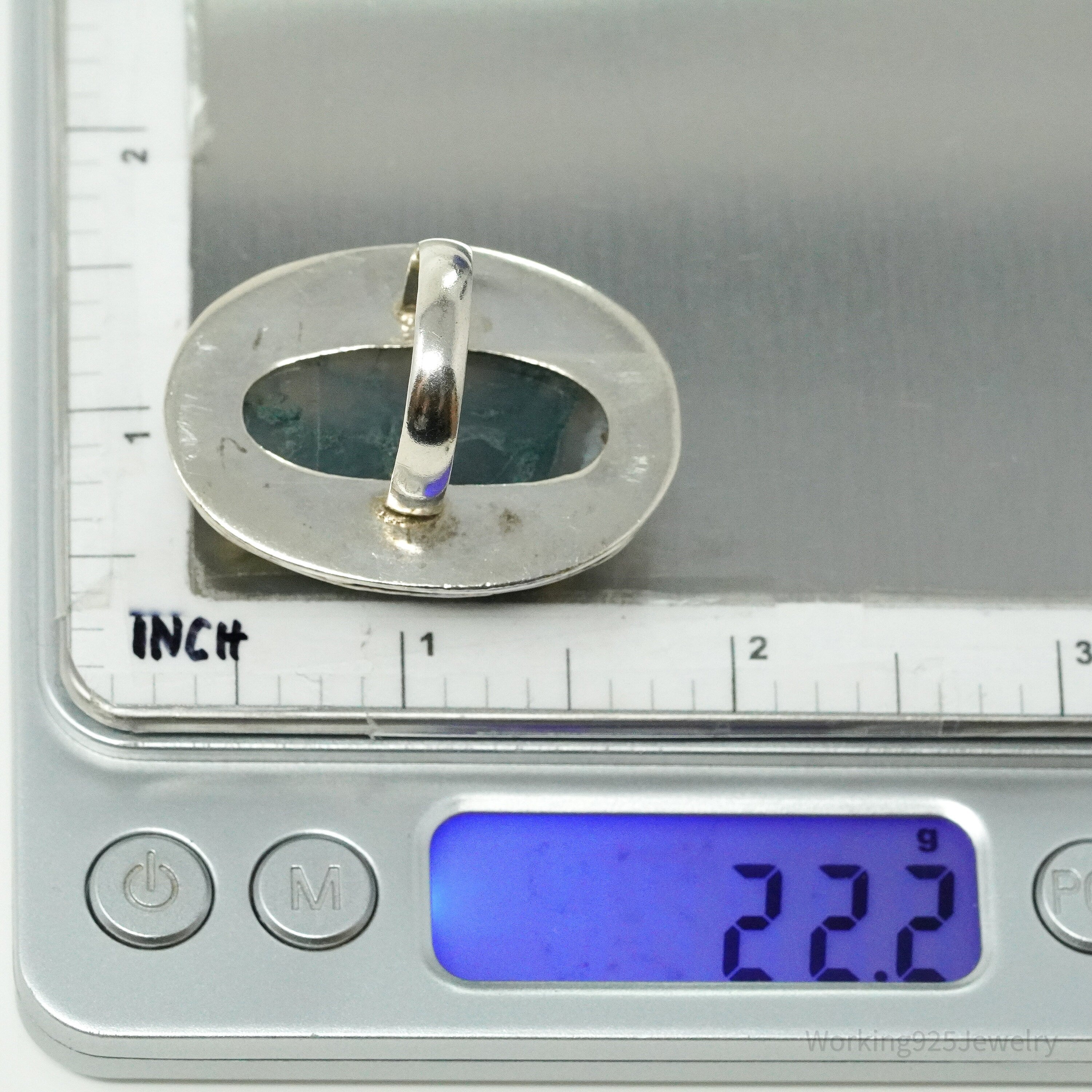 Vintage Large Moss Agate Sterling Silver Ring - Size 7.5