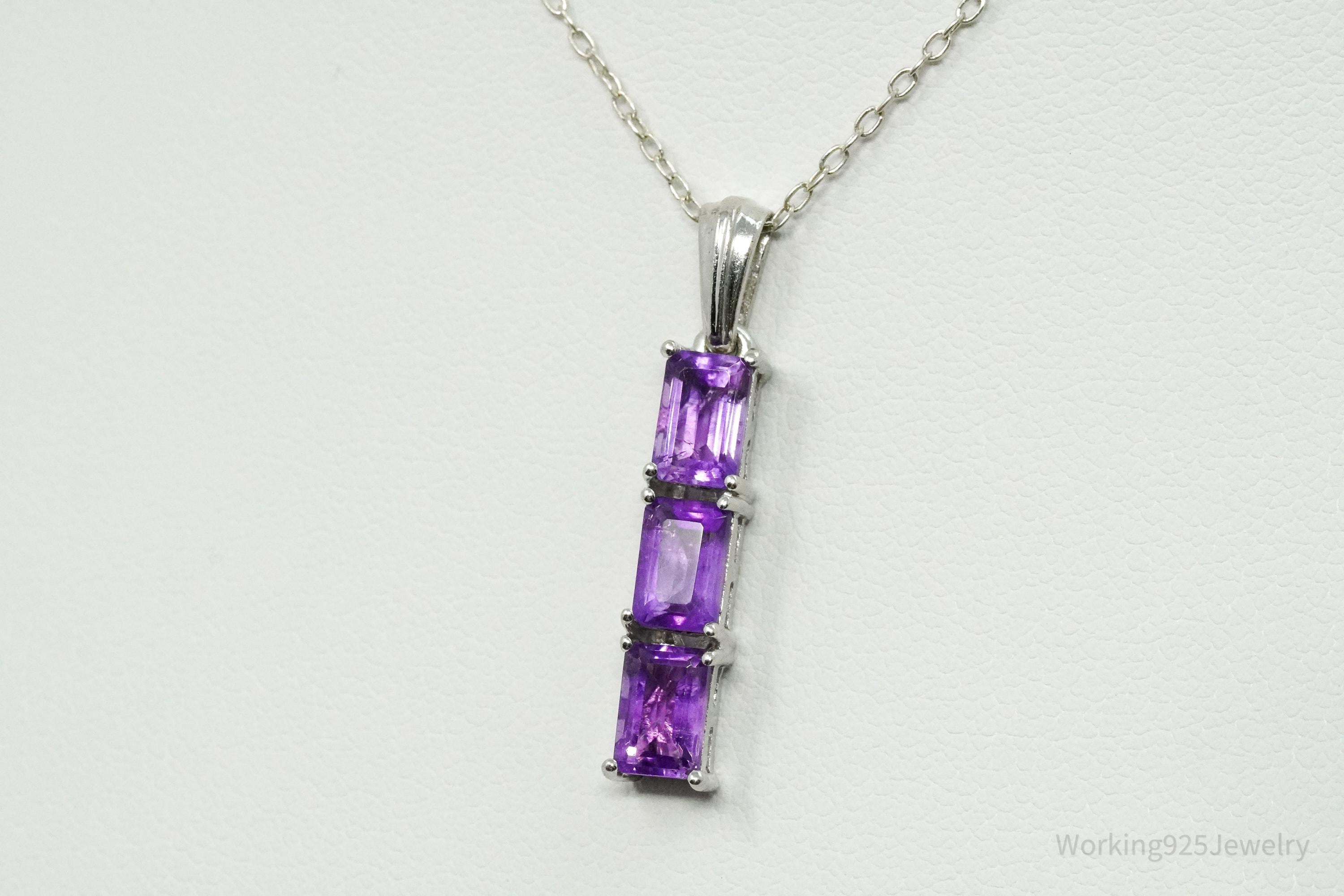 Vintage Amethyst Sterling Silver Chain Necklace 16"
