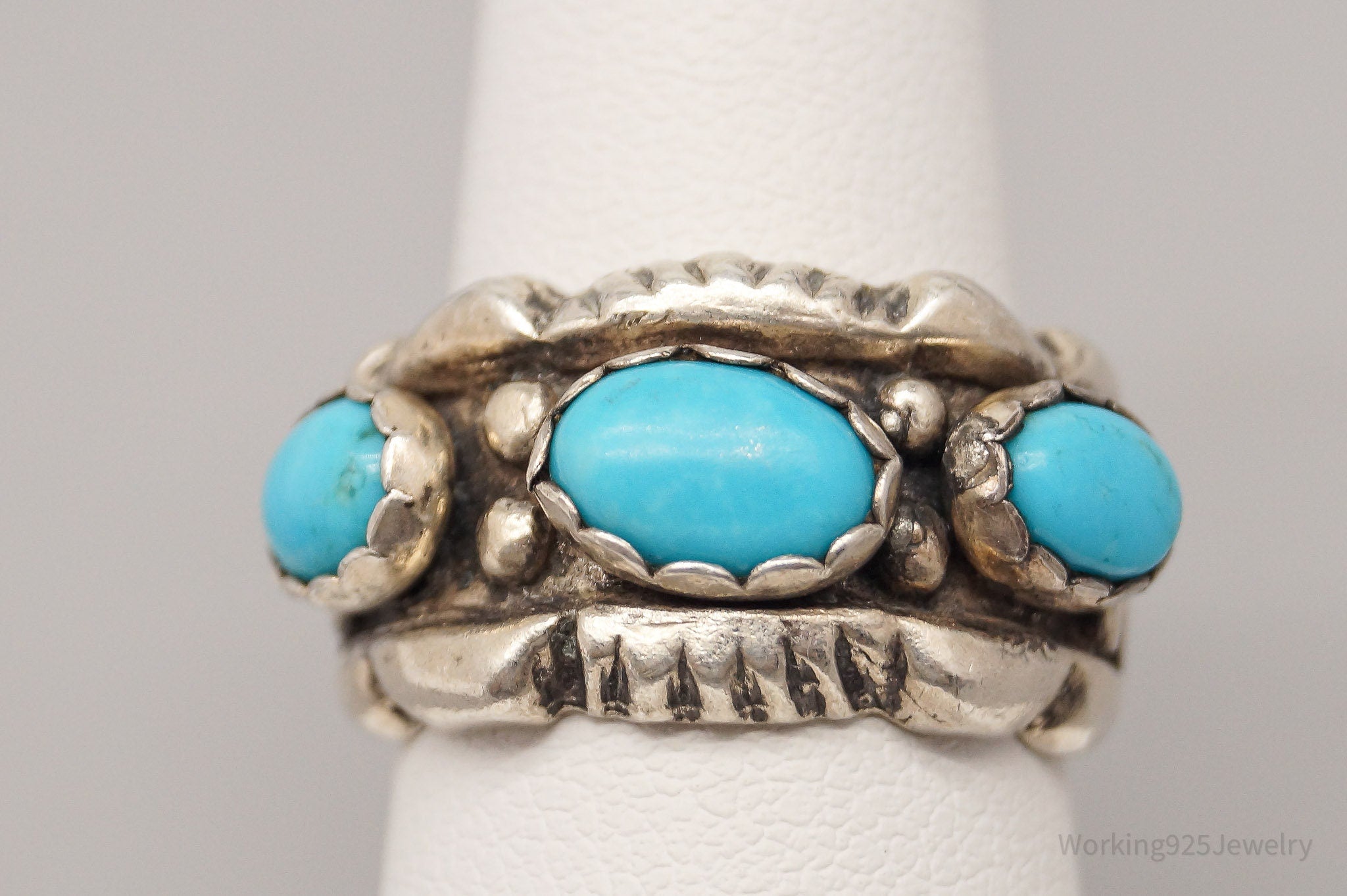 Vintage Native American Turquoise Sterling Silver Band Ring - Size 6.75