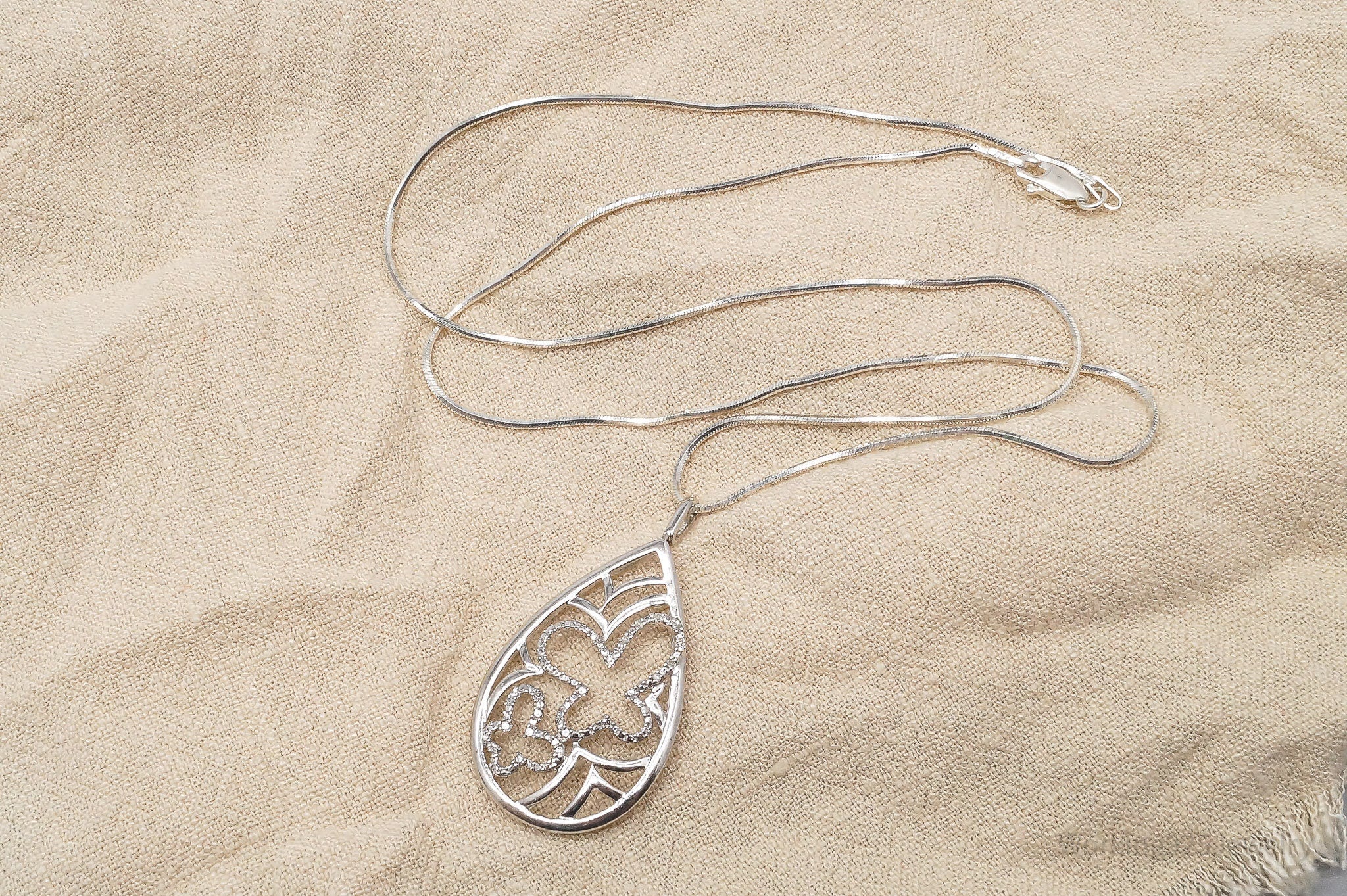 Vintage Diamond Butterflies Sterling Silver Necklace 20"