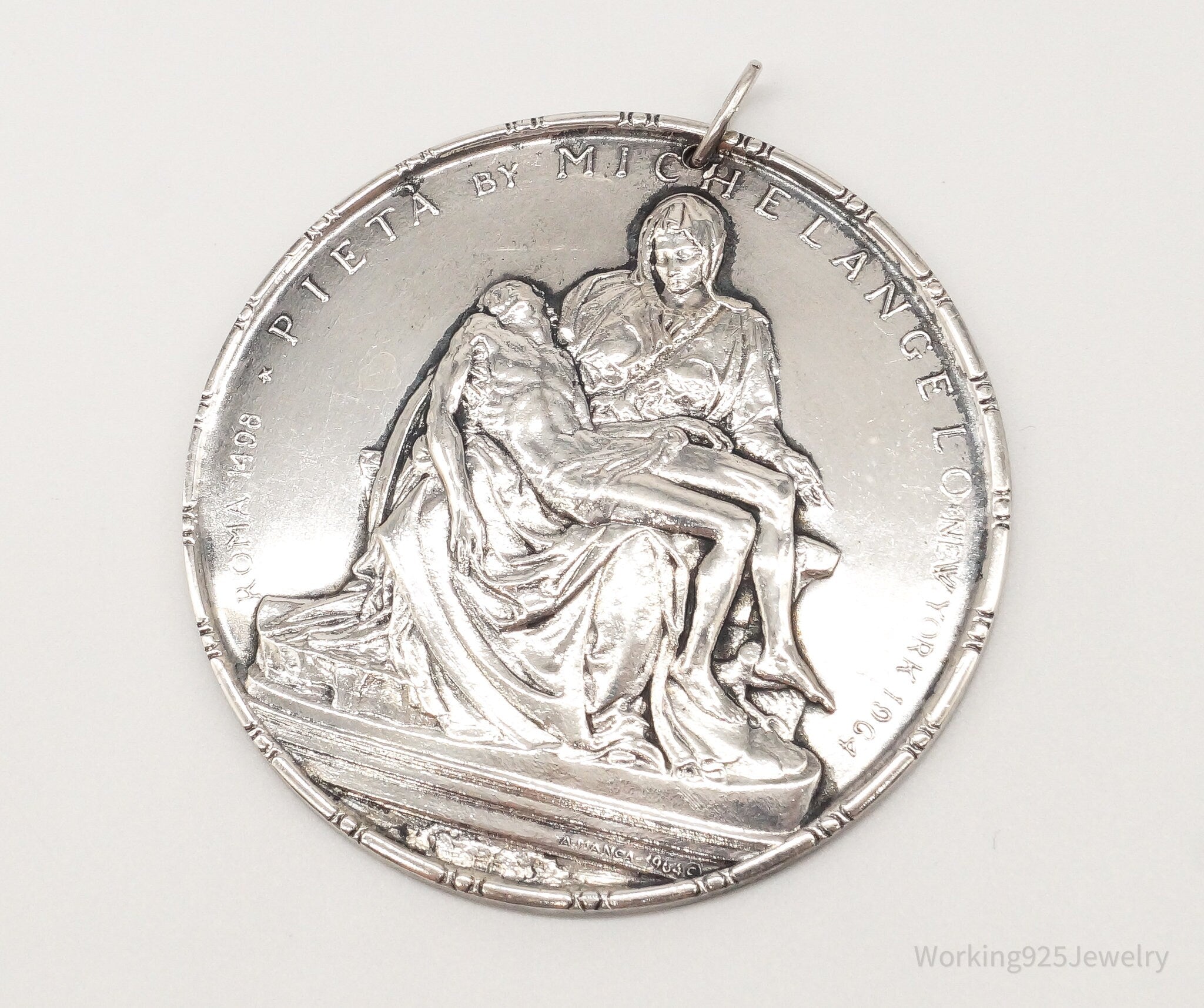 Vintage Towle New York 1964 Pieta Michelangelo Sterling Silver Ornament Pendant