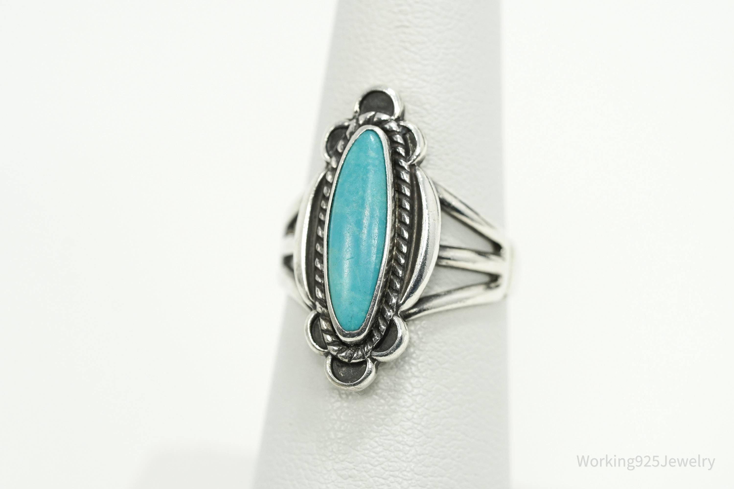 Vintage Native American Turquoise Sterling Silver Ring - Size 5.75