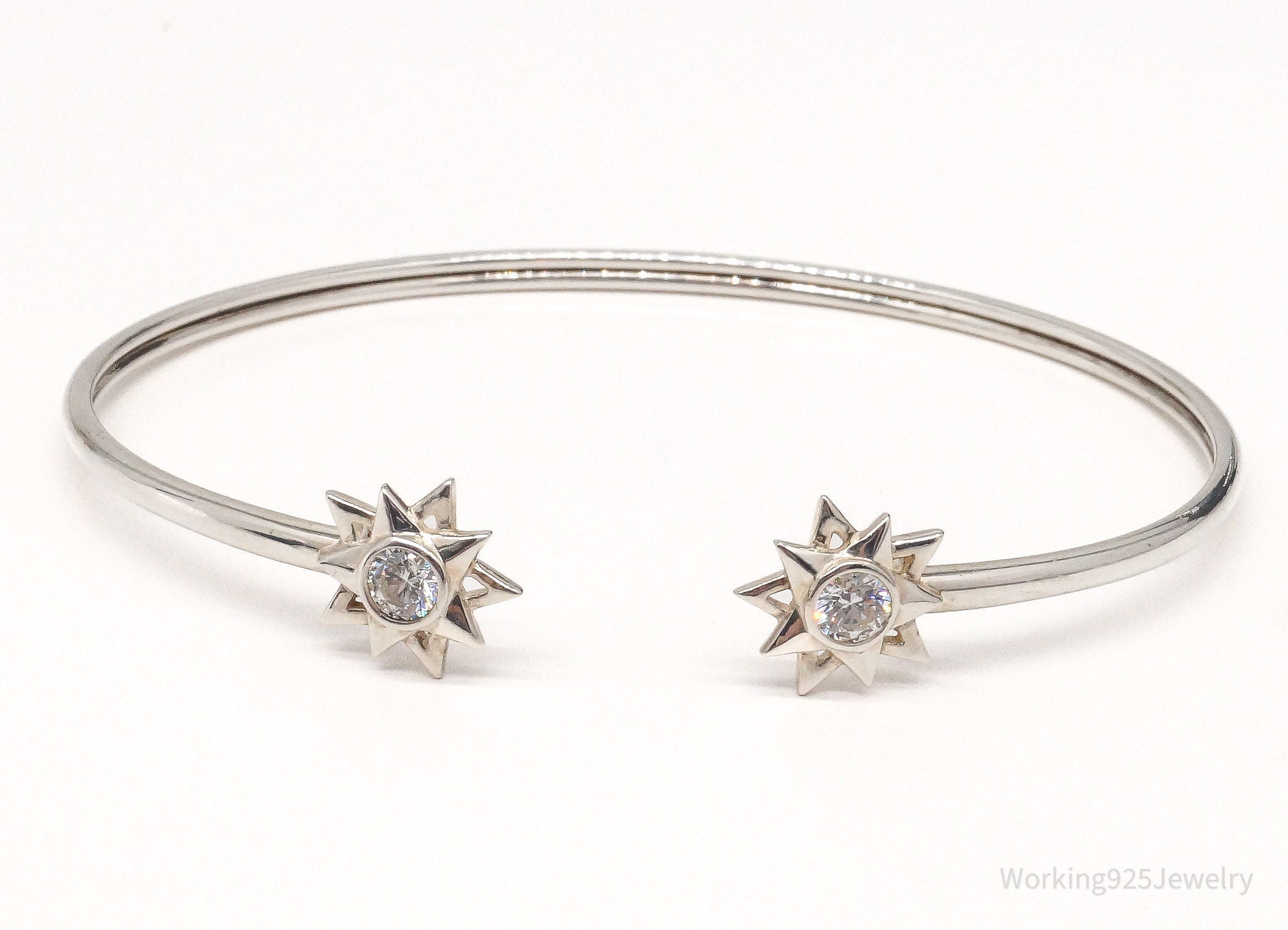 Vintage Cubic Zirconia Stars Sterling Silver Cuff Bracelet