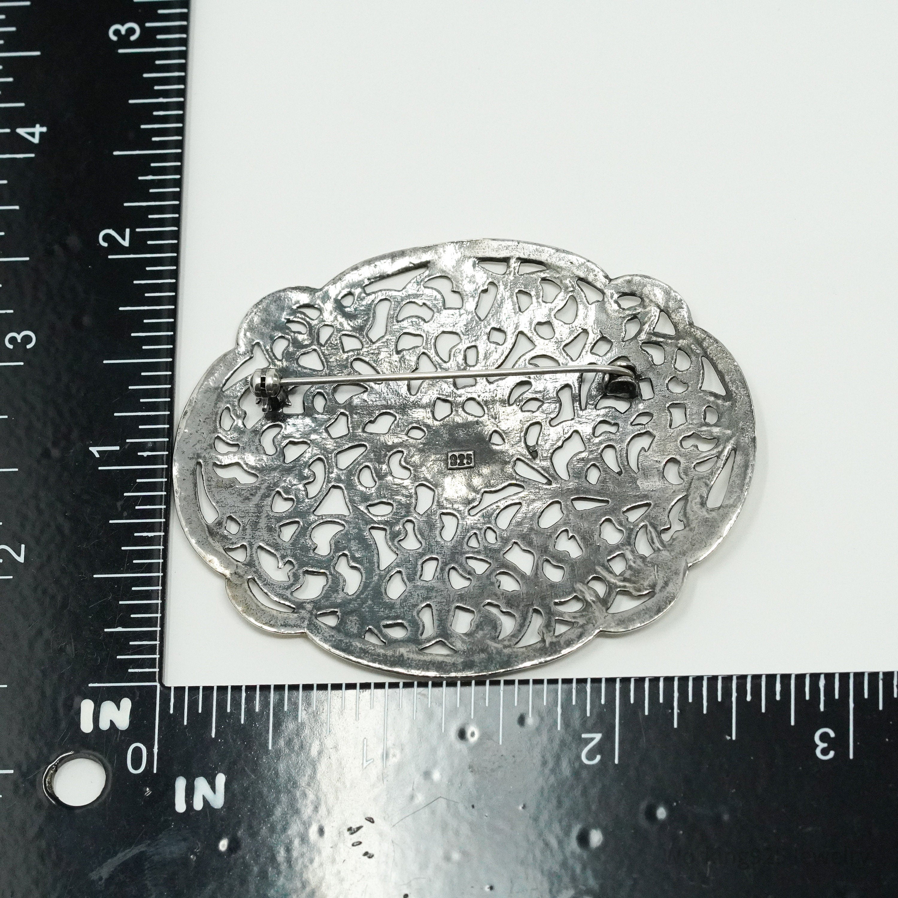 Large Vintage Floral Sterling Silver Brooch Pin 2"