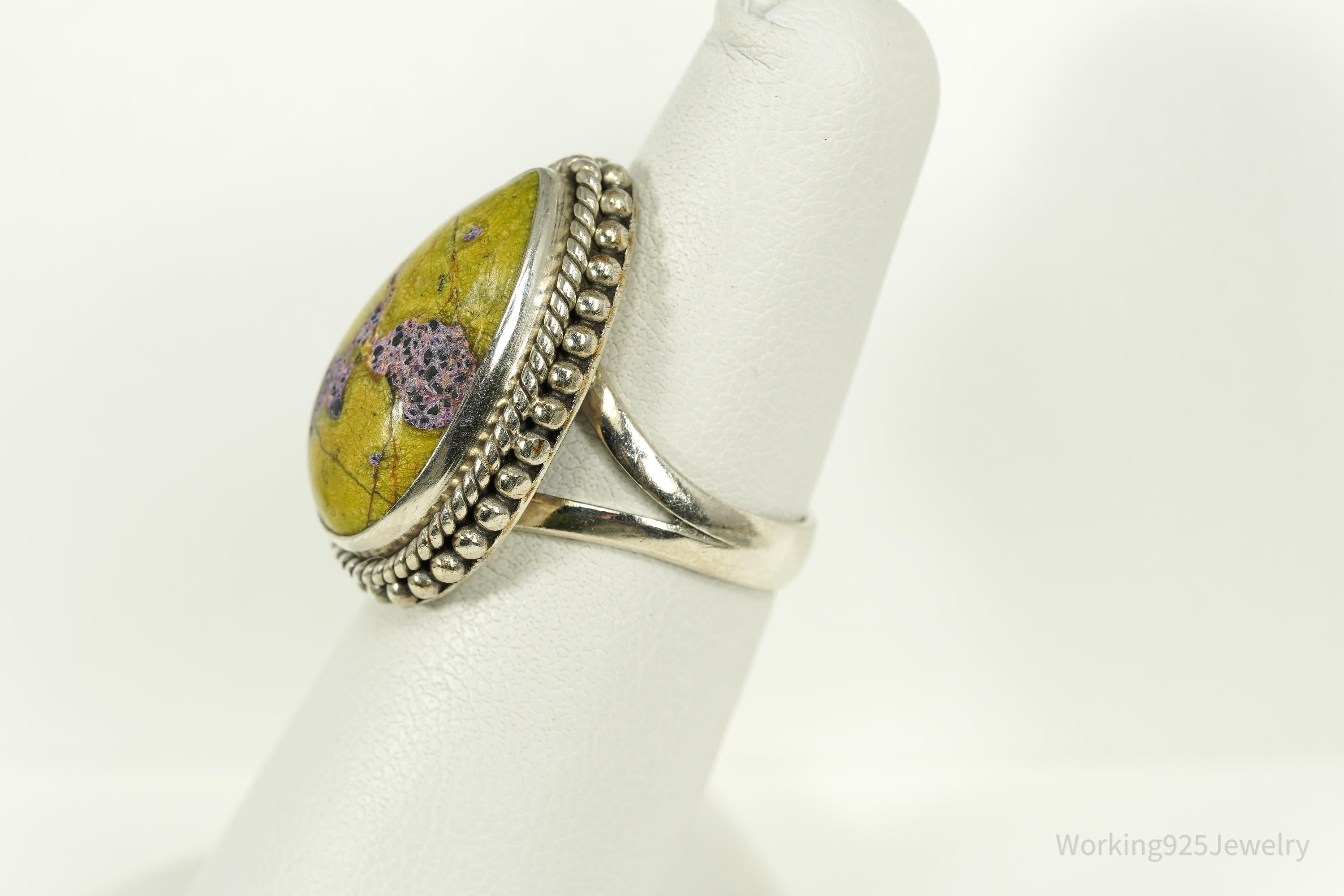 Vintage Large Atlantisite Sterling Silver Ring - Size 6