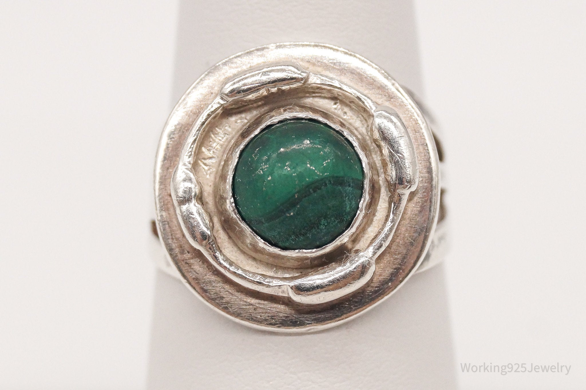 Vintage Malachite Sterling Silver Ring - Size 6.25