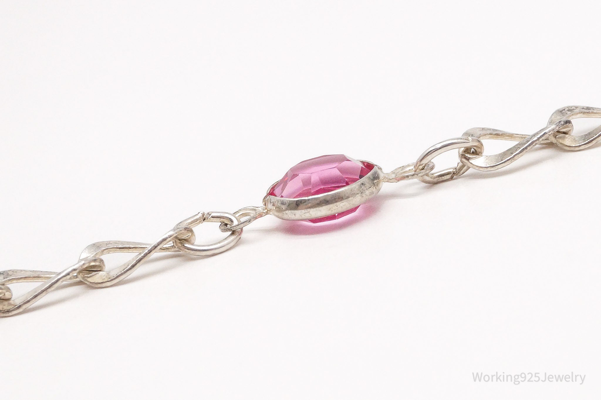 Vintage Avon Pink Crystal Chain Link Sterling Silver Bracelet