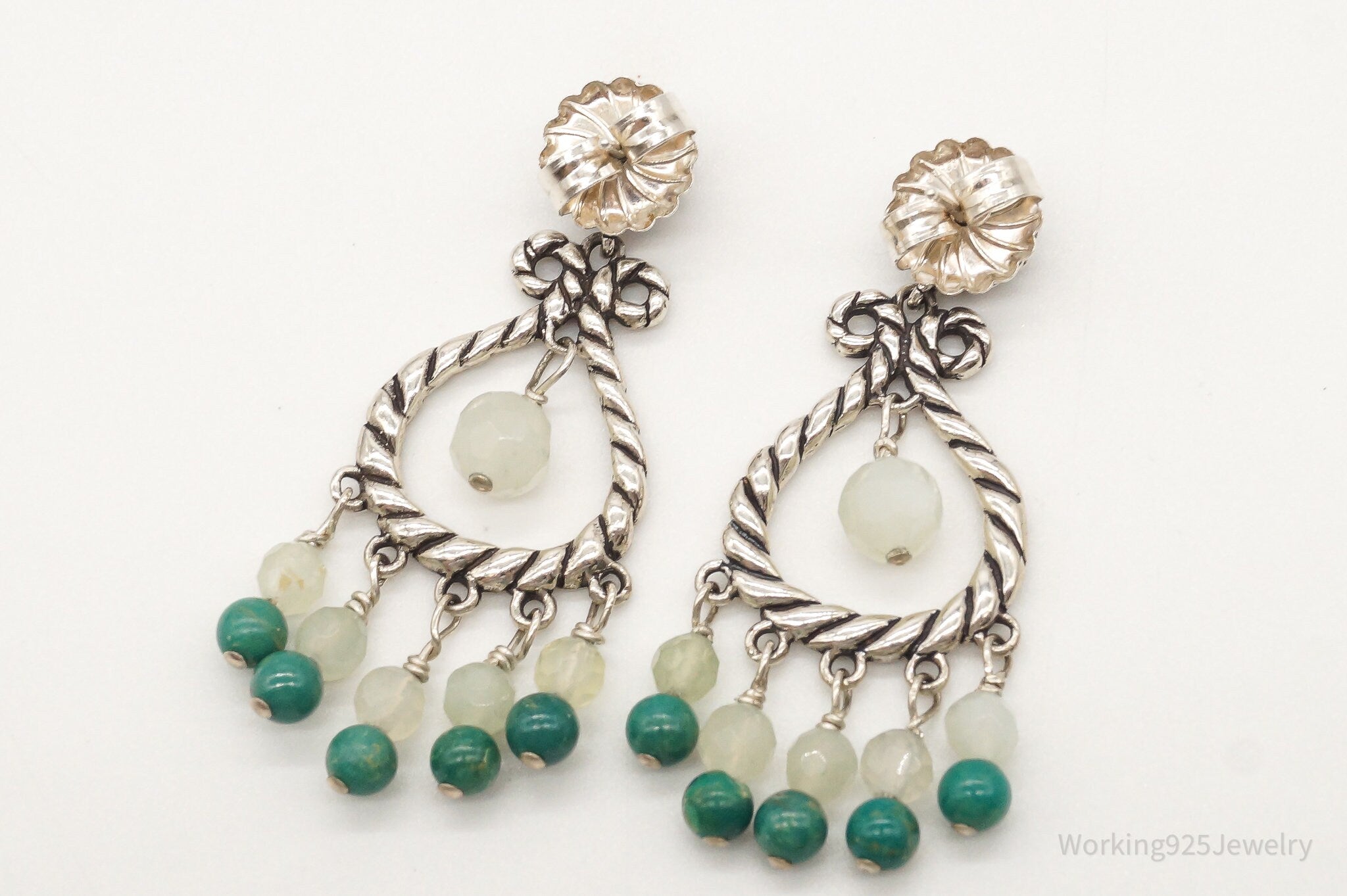 Western Carolyn Pollack Relios Green Quartz Turquoise Sterling Silver Earrings