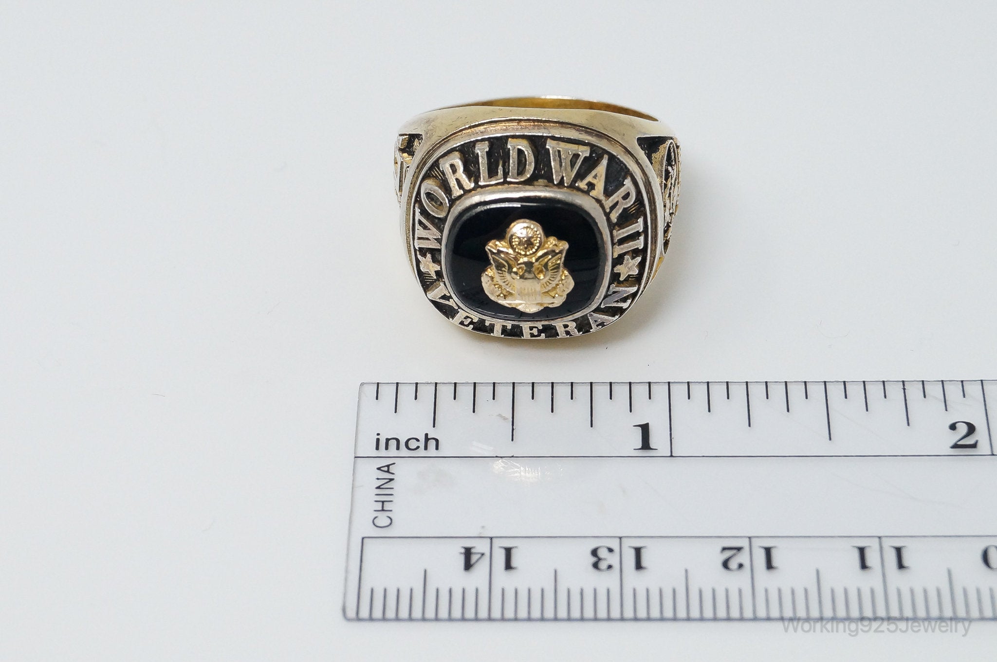 Vintage United States WWII Vet Gold Wash Sterling Silver Ring - Size 10.75