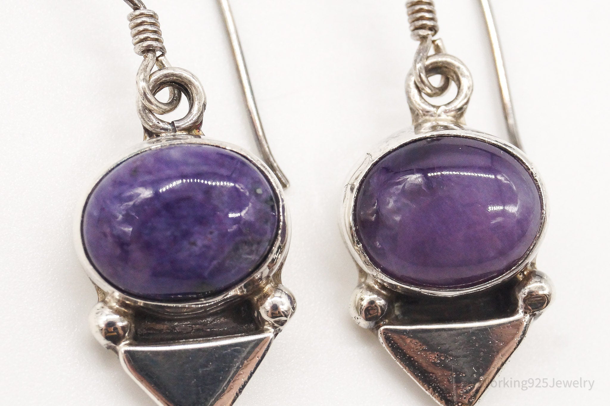 Vintage Native American E Jackson Charoite Sterling Silver Earrings