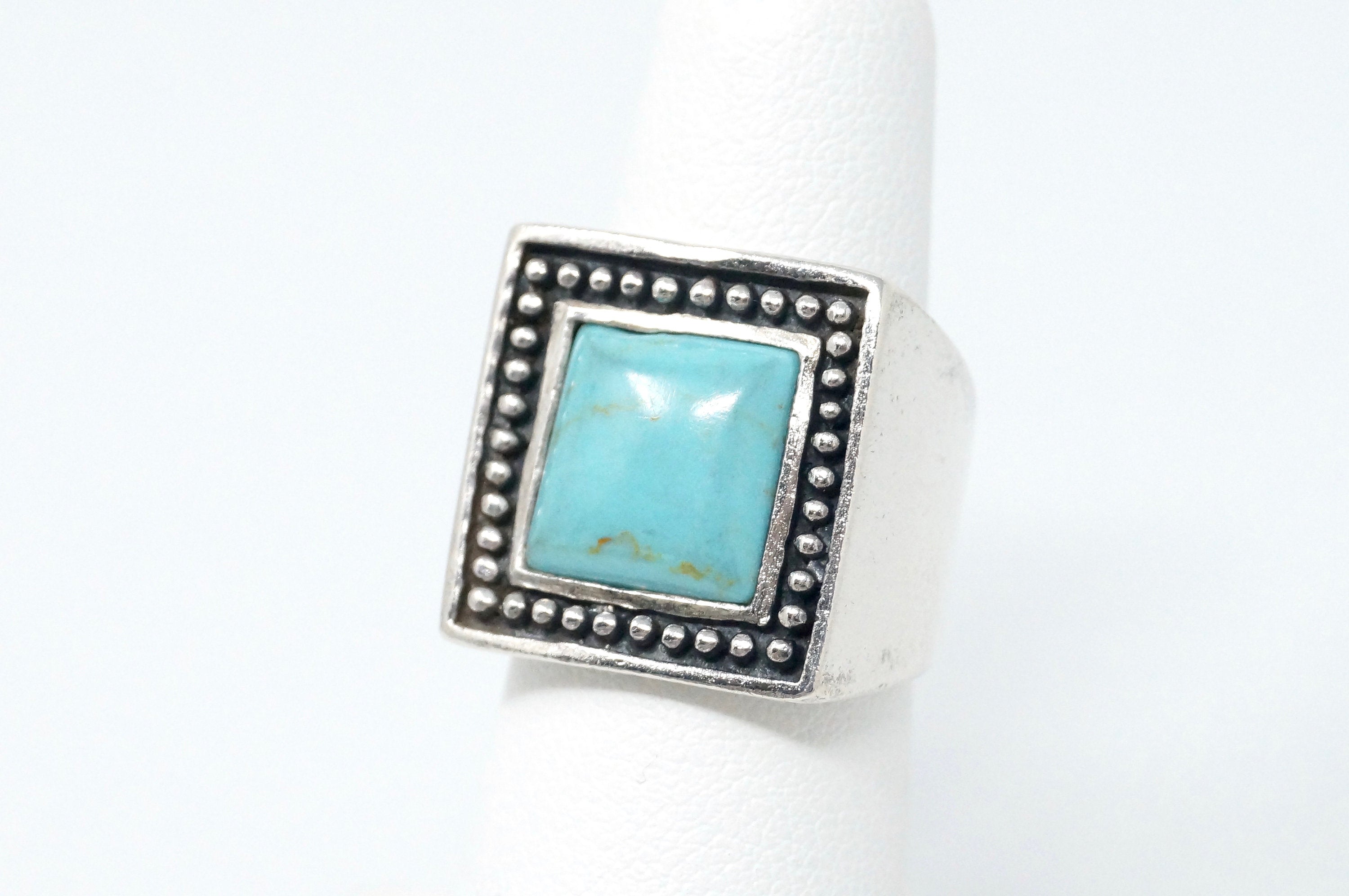 Vintage Large Turquoise Southwestern Style Statement Ring Sterling Silver Sz 6