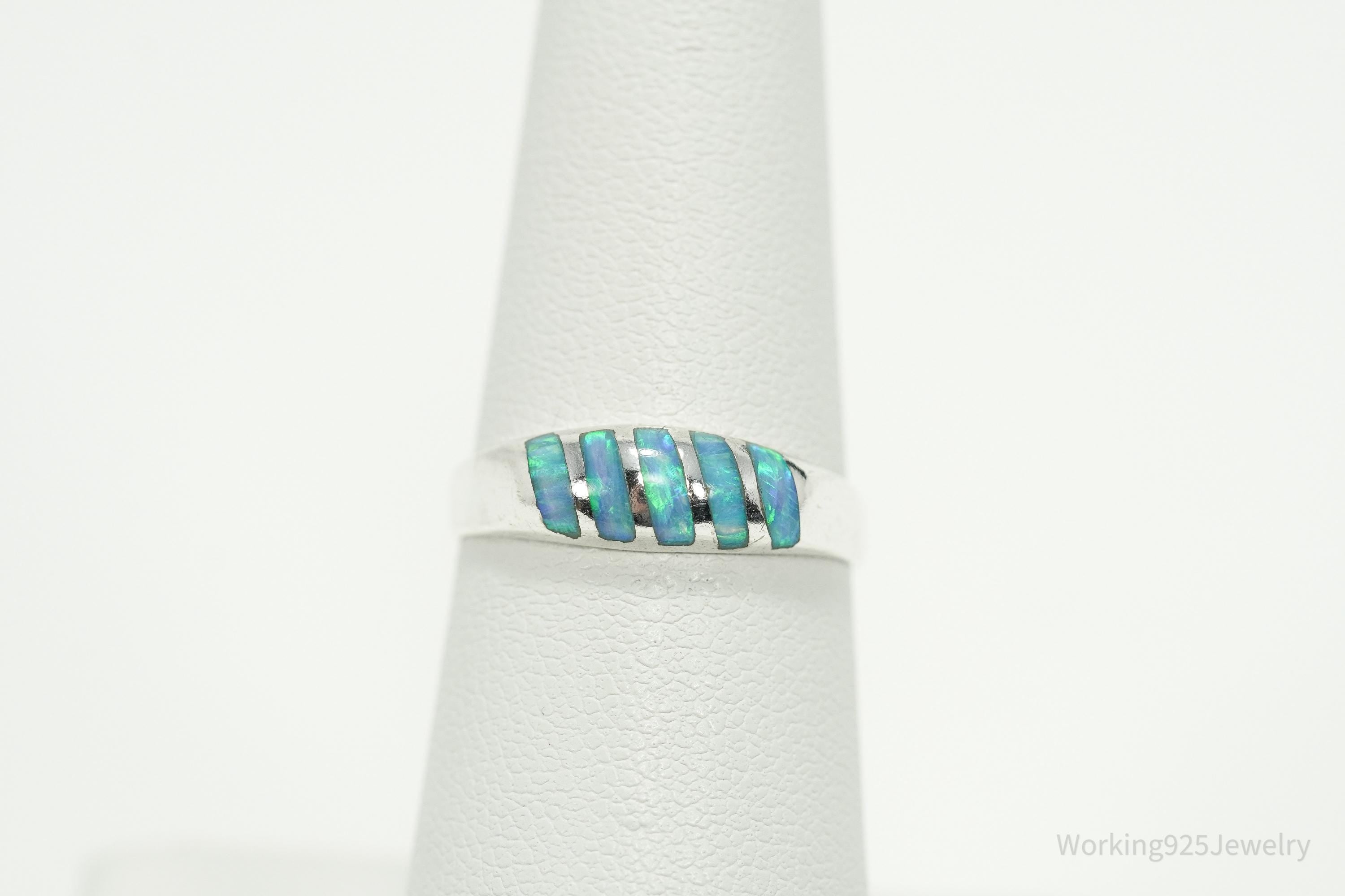 Vintage Blue Opal Inlay 950 Silver Ring - Size 6.5