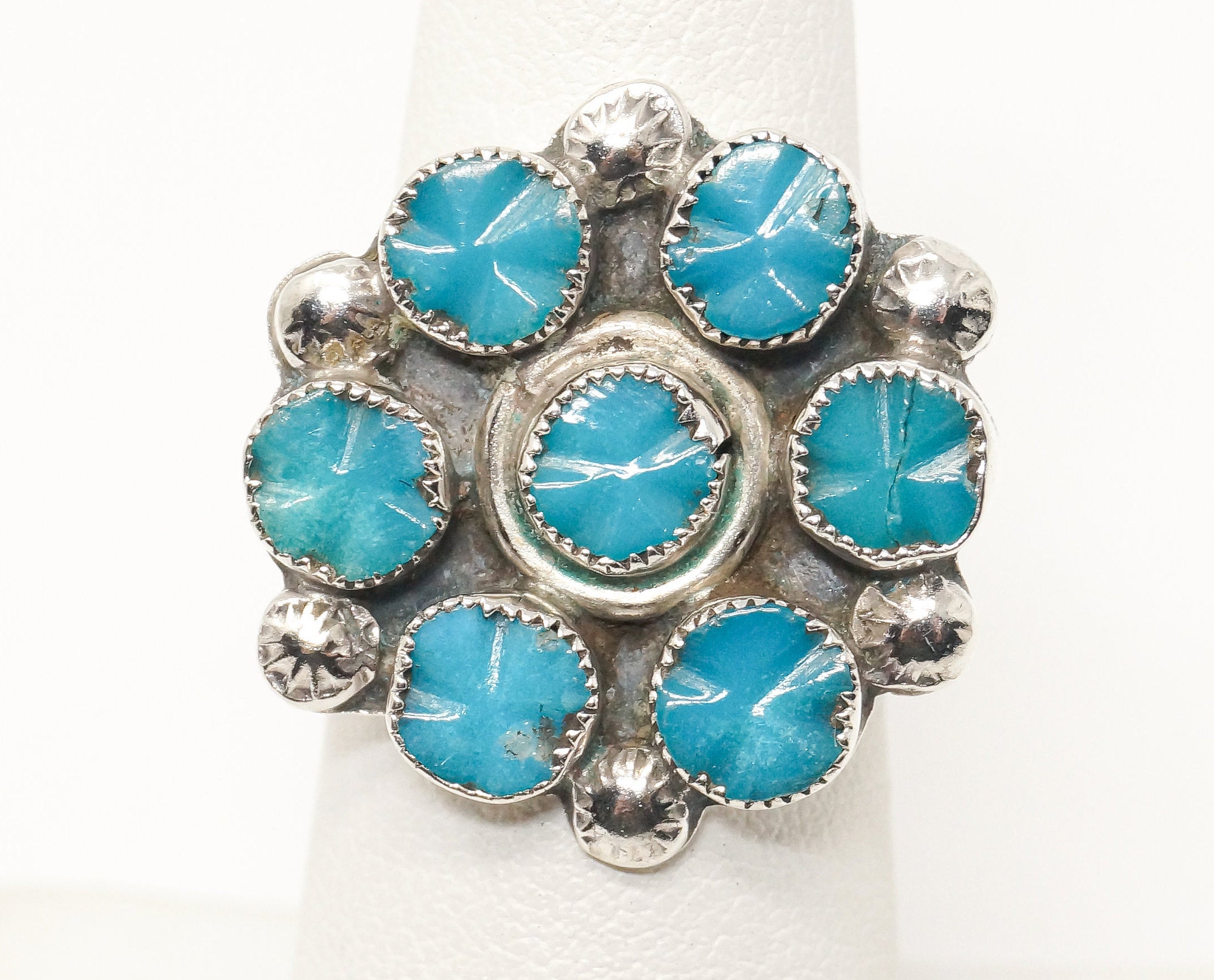 Vintage Native American Turquoise Unsigned Sterling Silver Ring - Sz 5.75