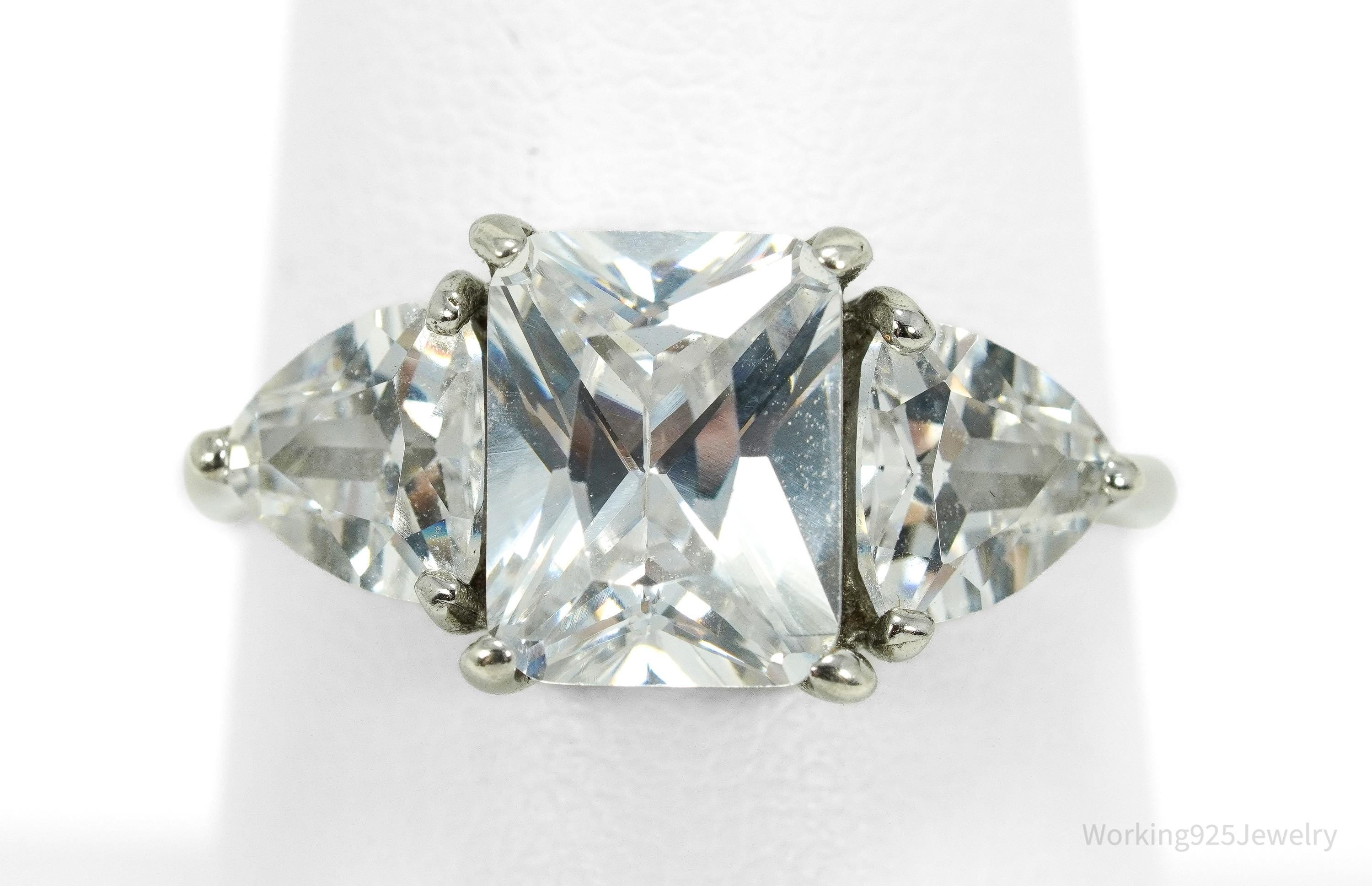 Vintage Cubic Zirconia Sterling Silver Ring - Size 8