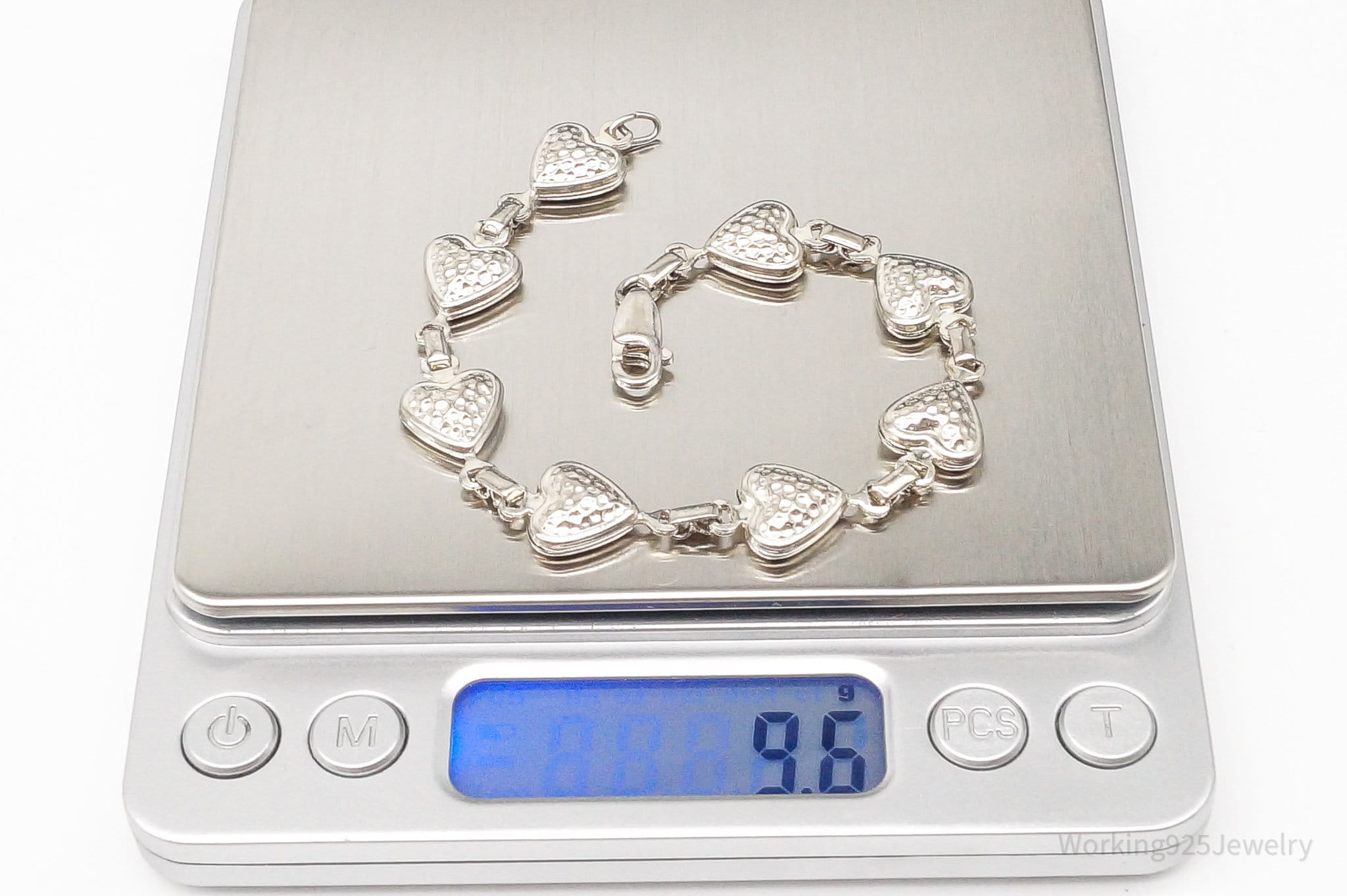 Vintage Italian Puffy Hearts Sterling Silver Link Bracelet