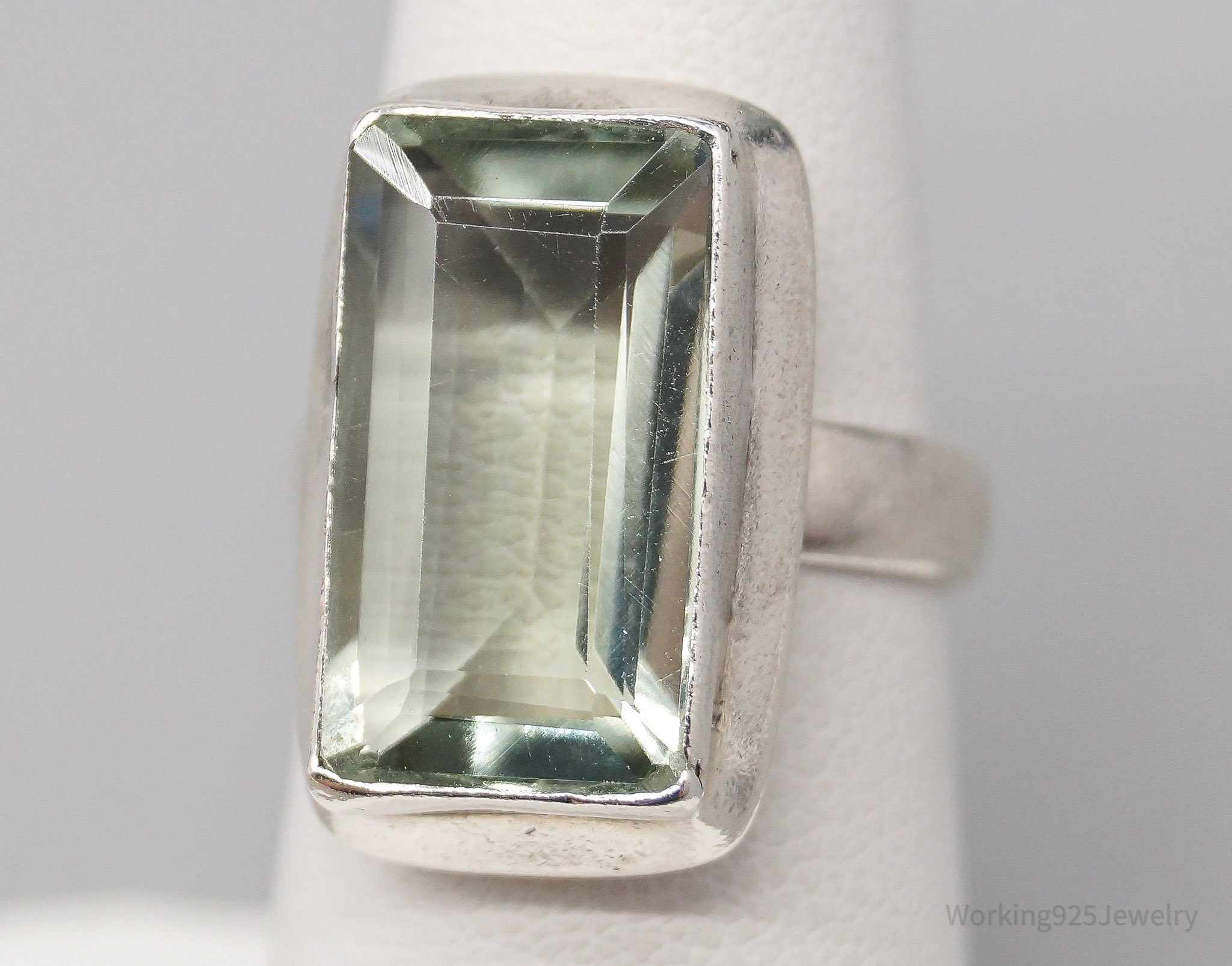 Vintage Large Prasiolite Sterling Silver Ring - Size 6.5