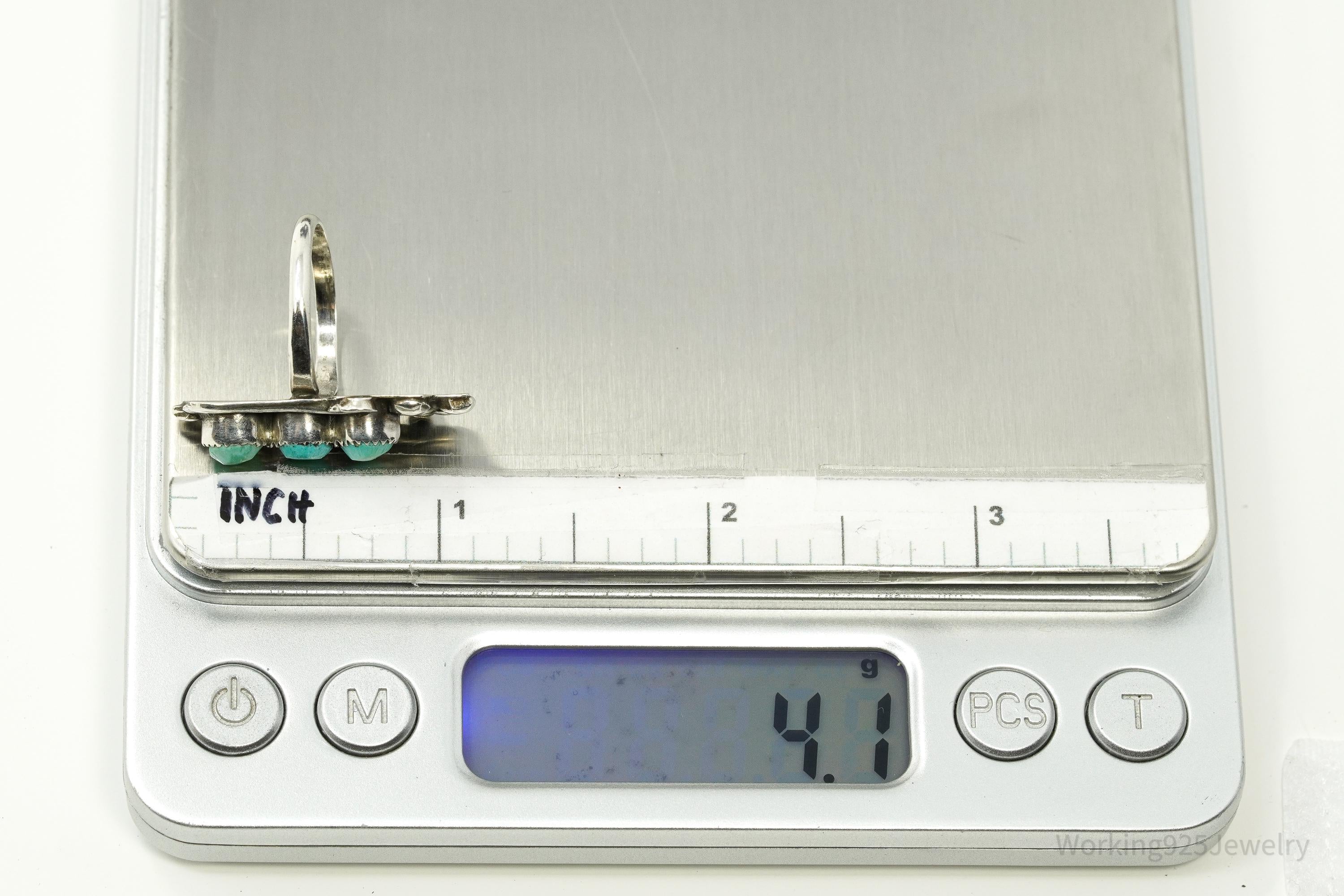 Vintage Native American Turquoise Unsigned Silver Ring - Size 6