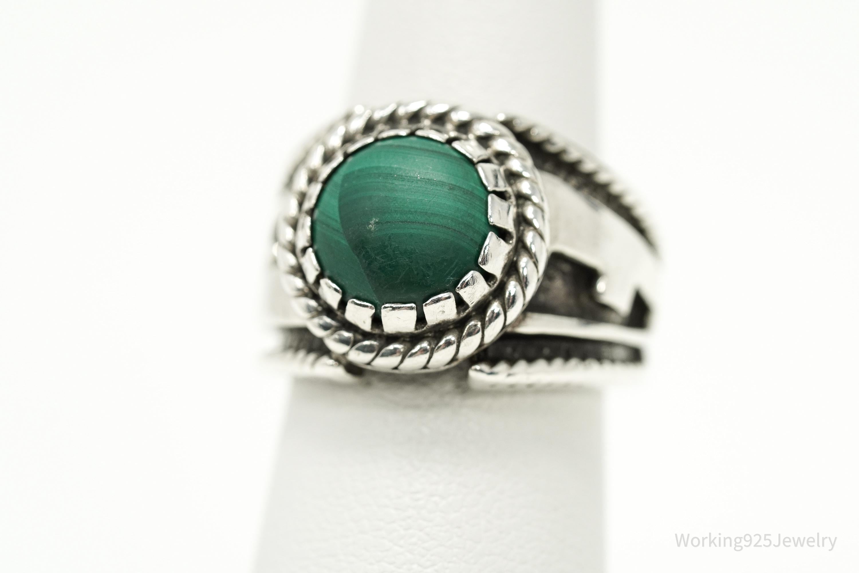 Vintage Native Designer Carolyn Pollack Malachite Sterling Silver Ring - Size 6