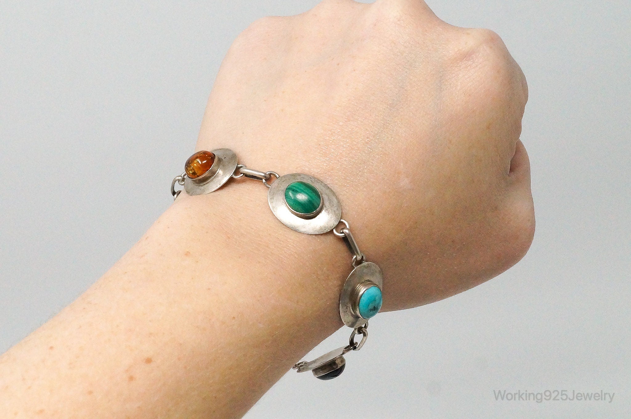 Vintage Multi Gem Sterling Silver Bracelet